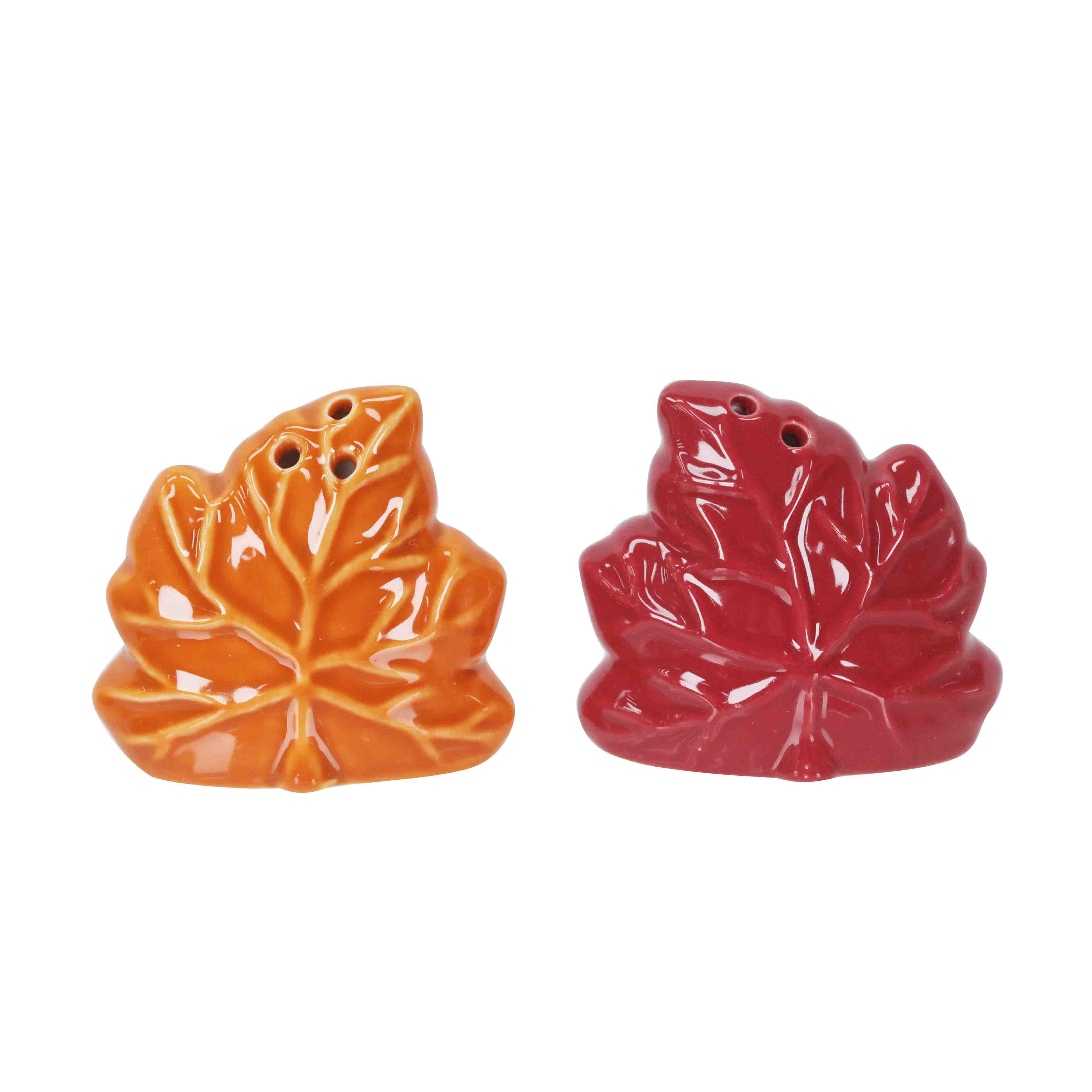 Mini Red &#x26; Orange Maple Leaf Ceramic Salt &#x26; Pepper Shaker Set by Ashland&#xAE;