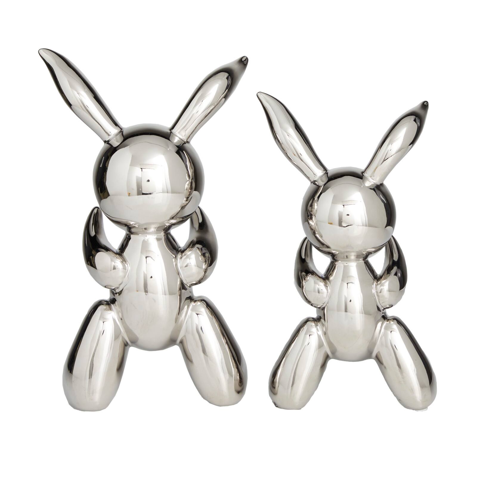 Set of 2 Silver Porcelain Contemporary Sculpture, 12" x 7" x 4"