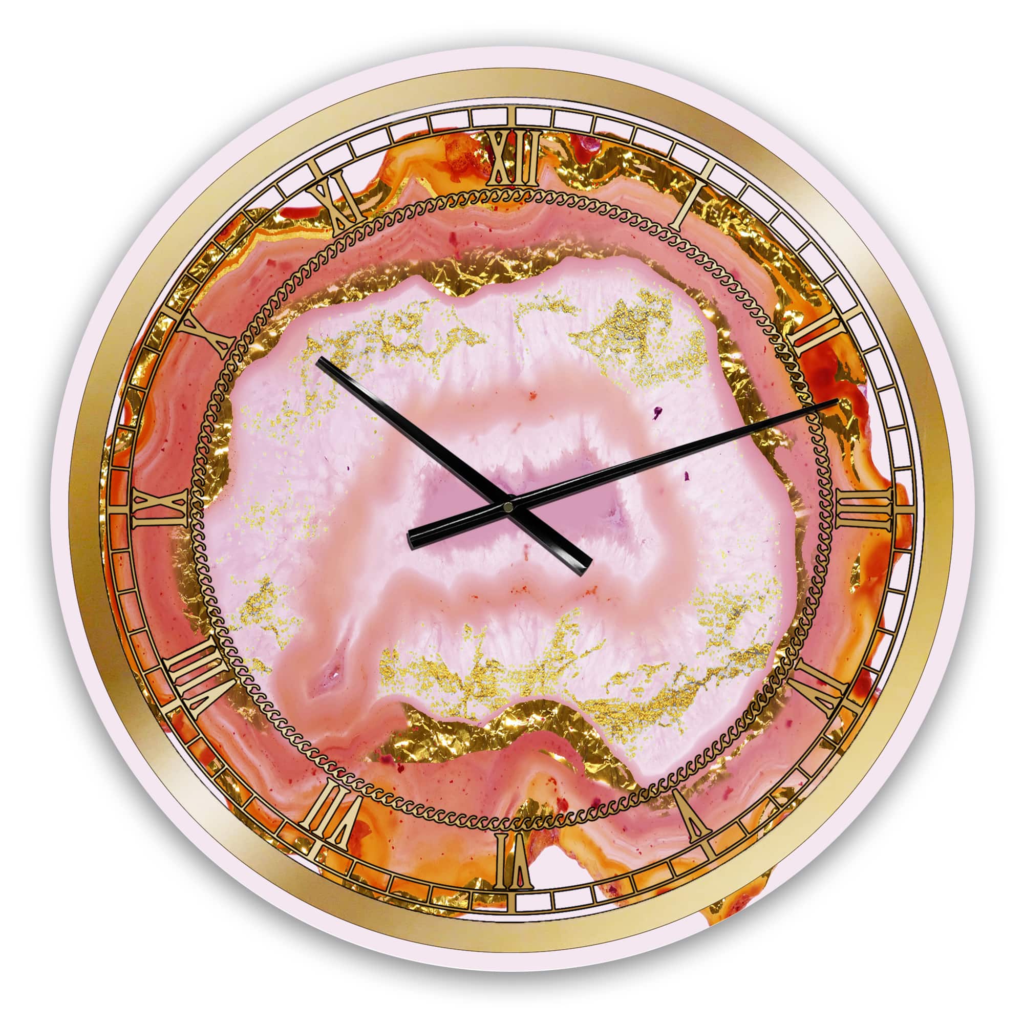 Designart 'Pink And Gold Chalcedony Agate Modern Wall Clock