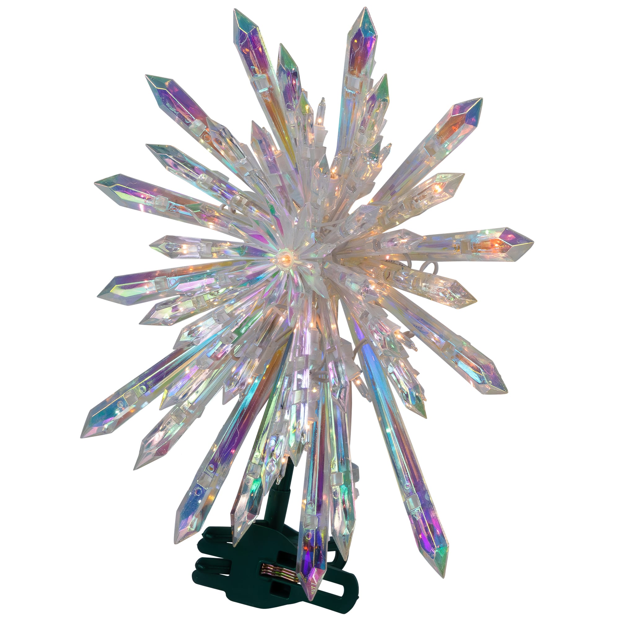 14&#x22; Lighted Iridescent Icicle Christmas Tree Topper, Clear Lights