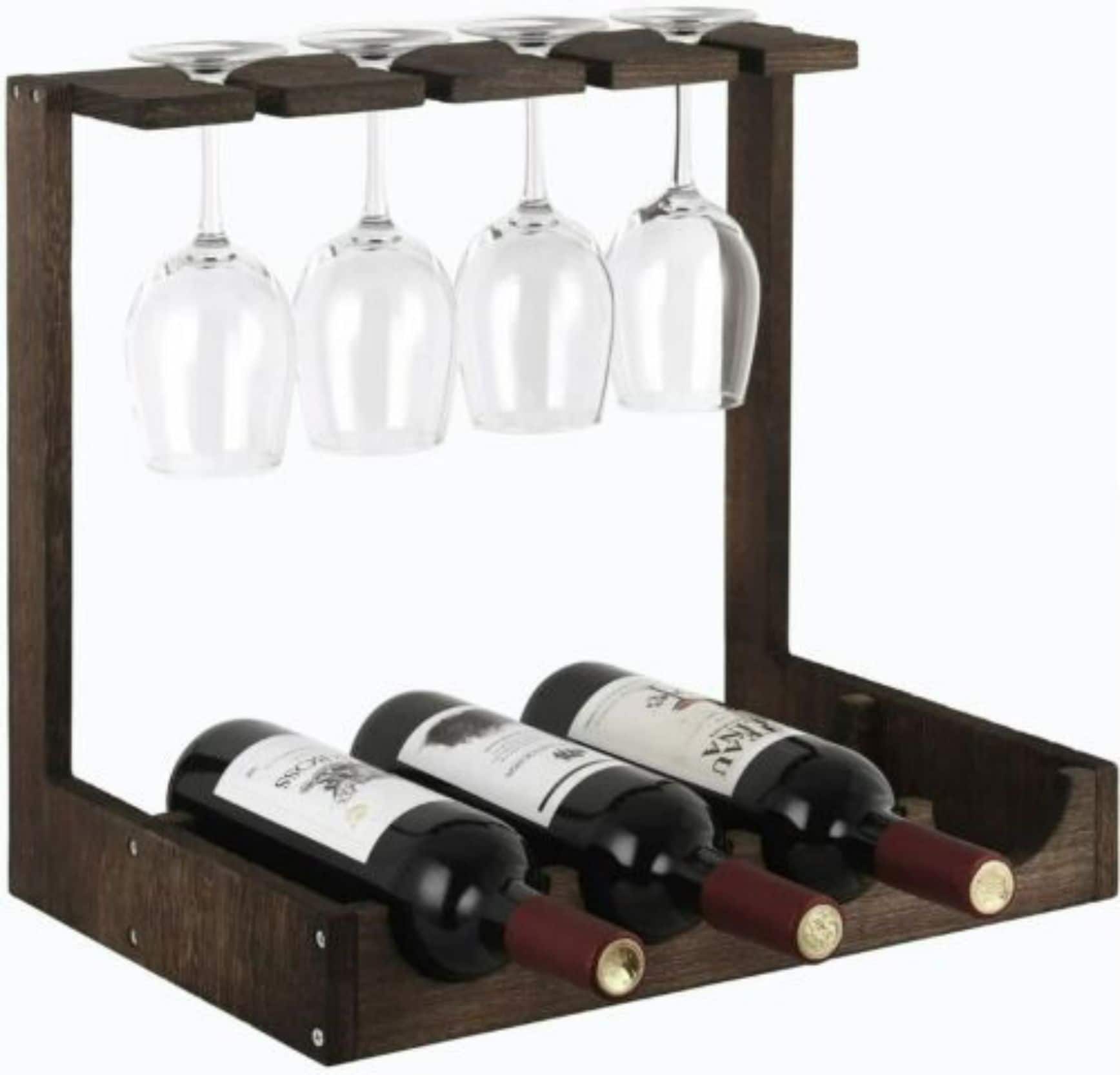NEX™ Wood Wine Bottle Holder with Glass Rack | Michaels