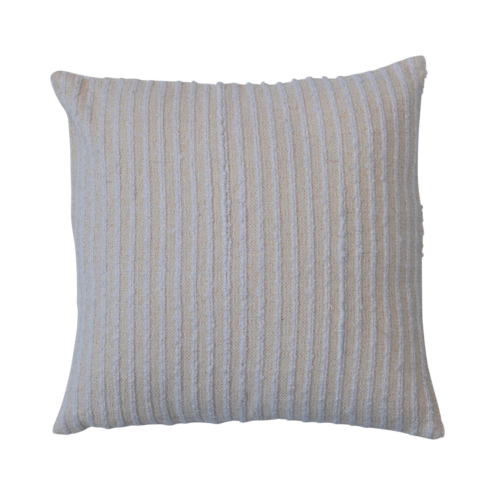 Hello Honey® 20" Beige & White Stripes with Gold Thread Cotton & Acrylic Pillow