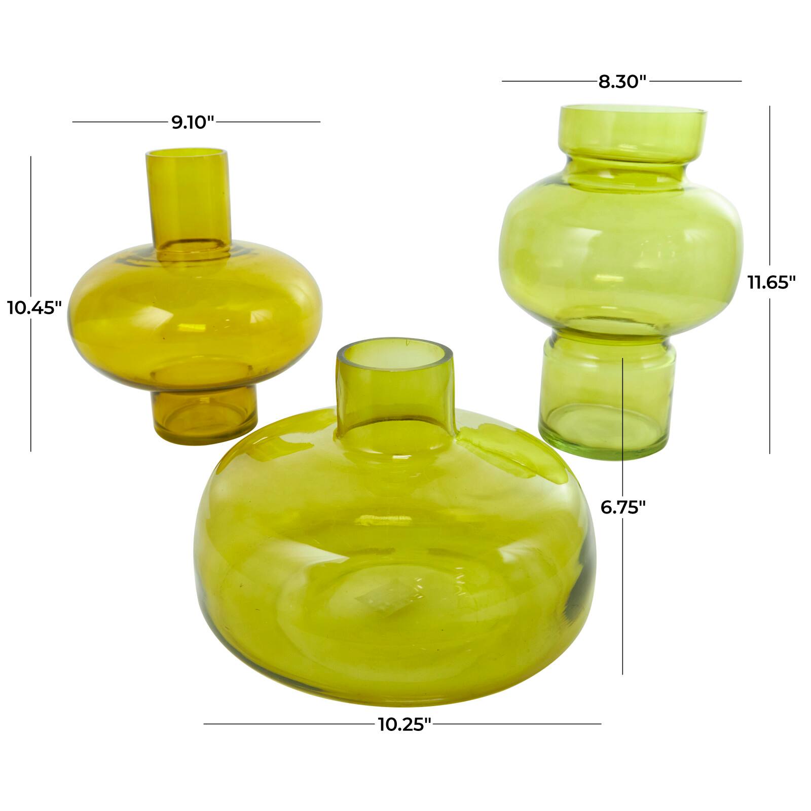 Eclectic Green Glass Round Vase Set