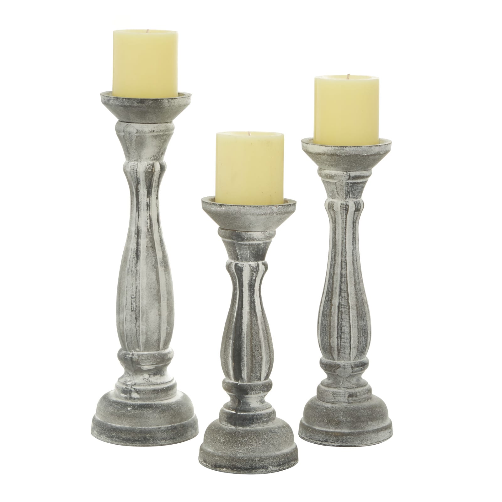 White Distressed Wood Traditional Candle Holder Set, 3ct.