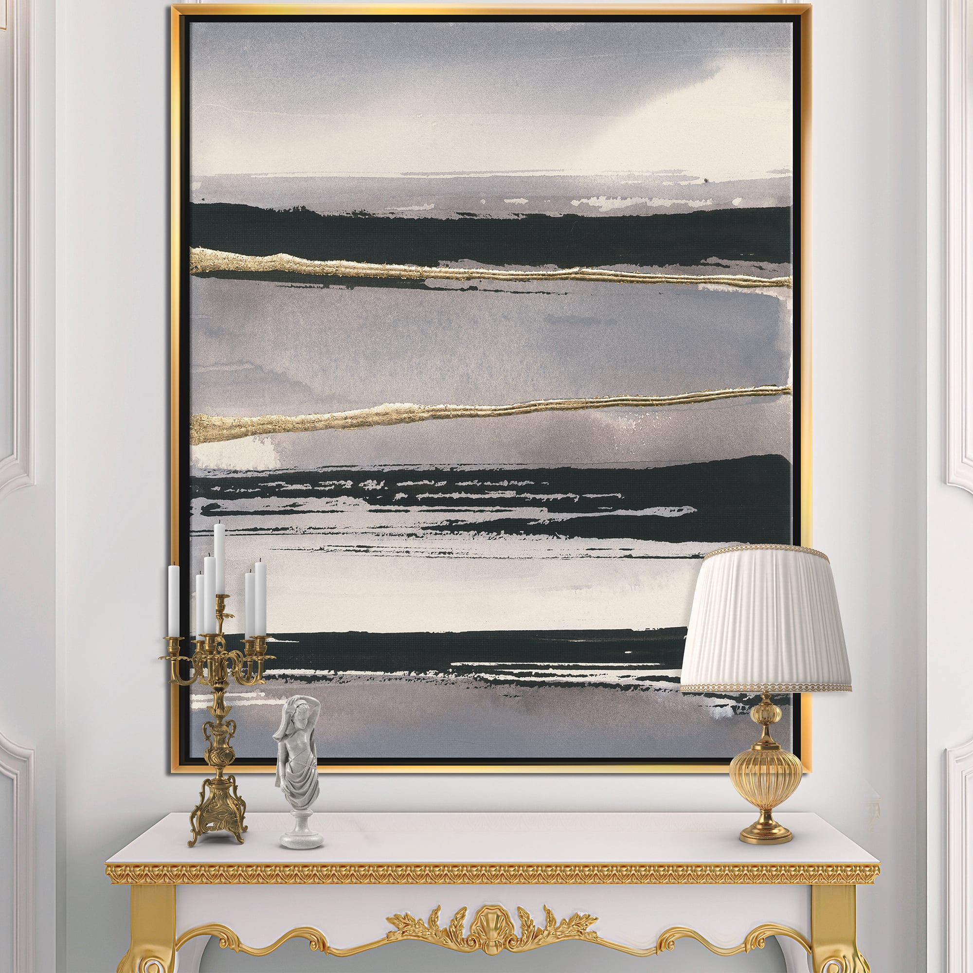 Designart - Glamorous Morning Fog III - Modern Glam Canvas in Gold Frame