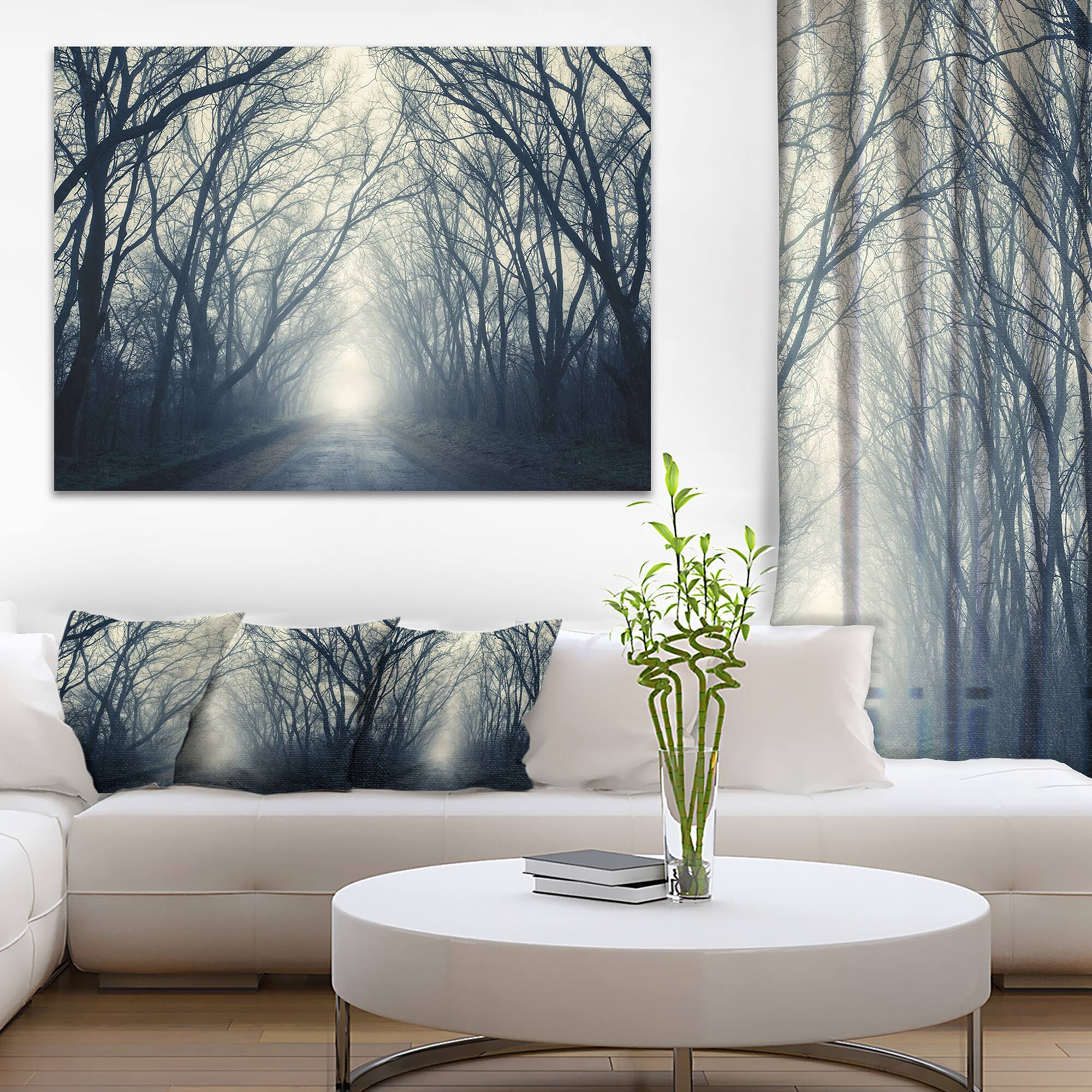 Designart - Dark Autumn Forest in Fog - Photography Canvas Art Print