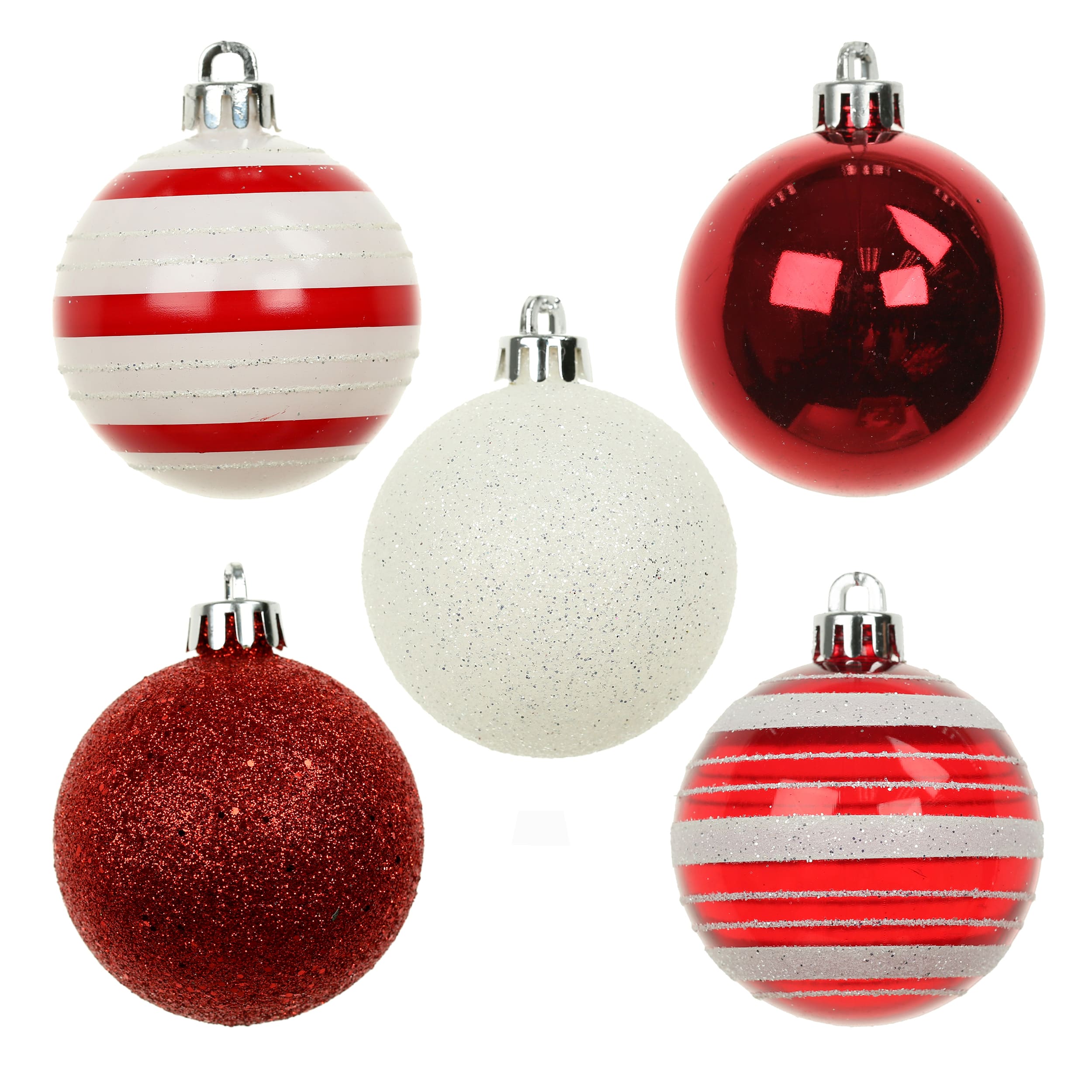 5 Pack 2.2" Red & White Shatterproof Ball Ornaments by Ashland