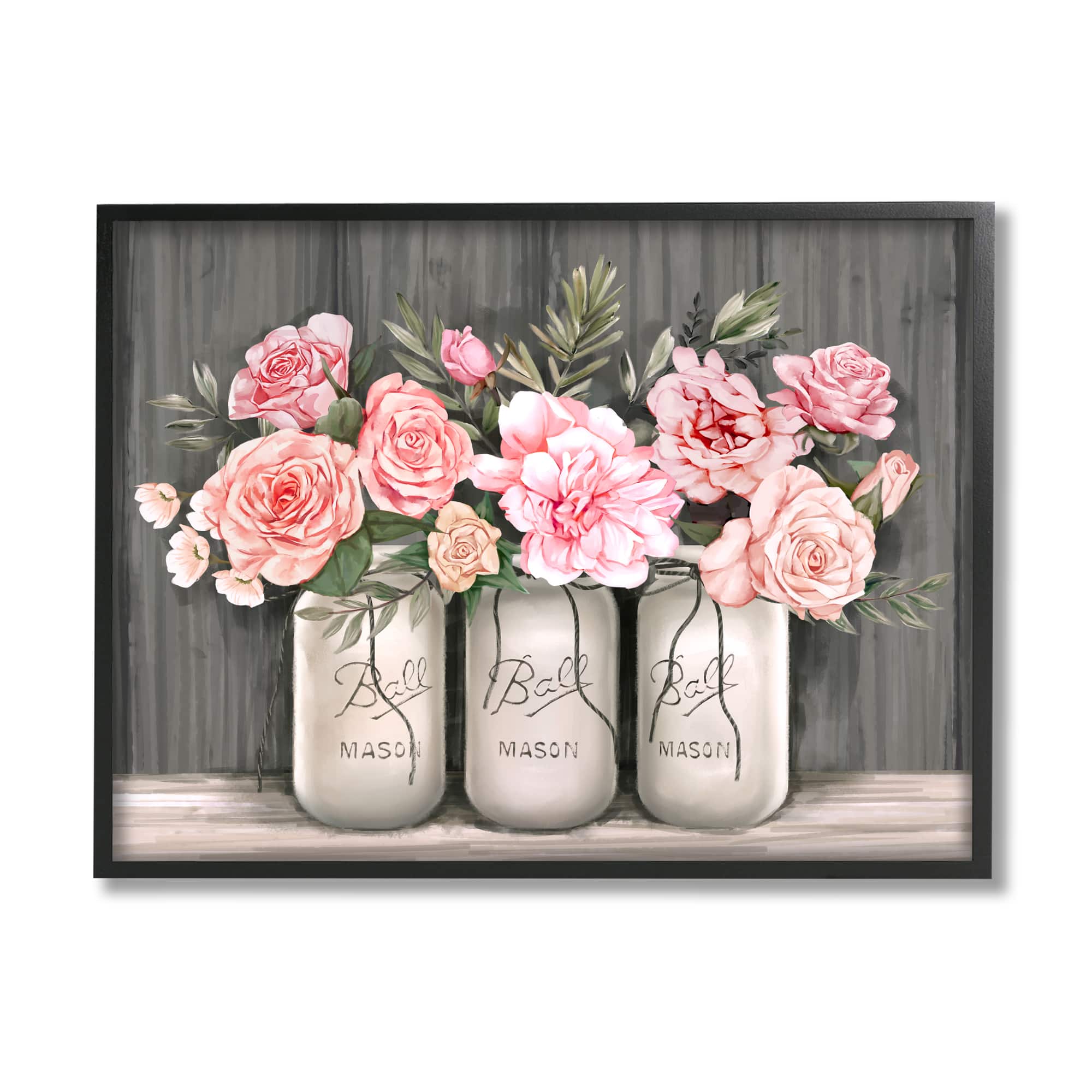 Stupell Industries Blossoming Pink Rose Bouquets Black Framed Wall Art