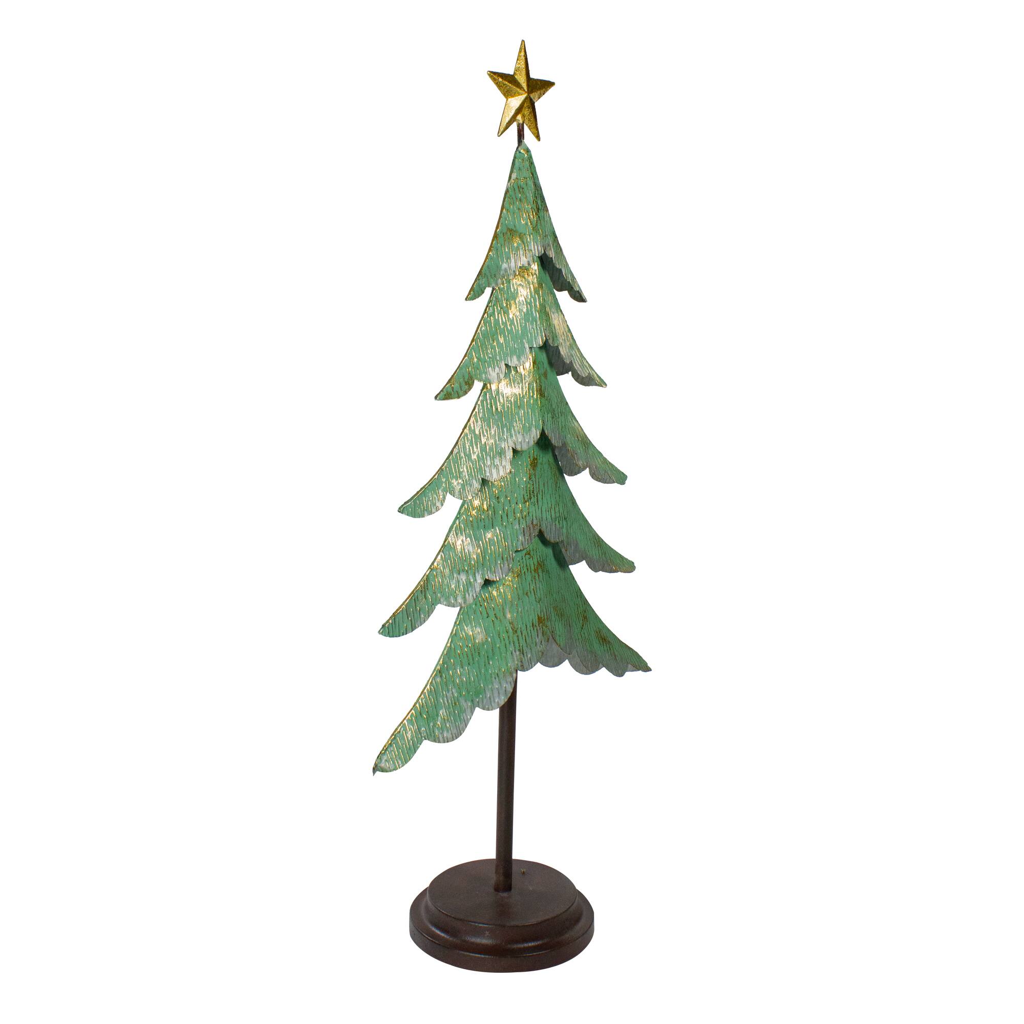 31" Rustic Layered Green & Gold Layered Metal Tabletop Christmas Tree with Gold Star Topper