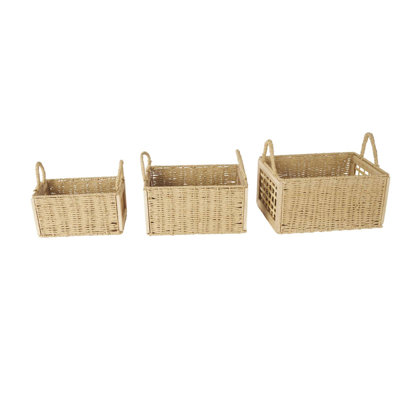 Brown Rattan Woven Decorative Storage Basket with Rope Handles, 3ct.