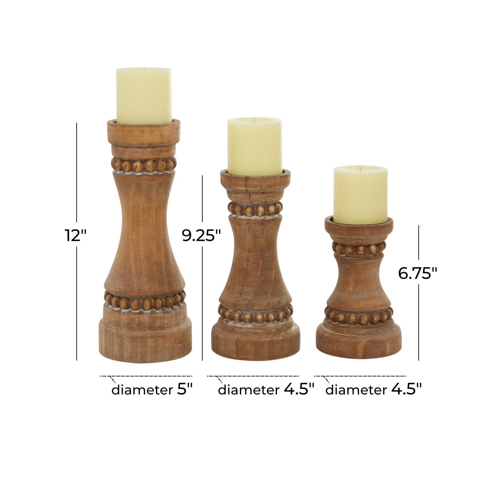 Brown Wood Natural Candle Holder Set