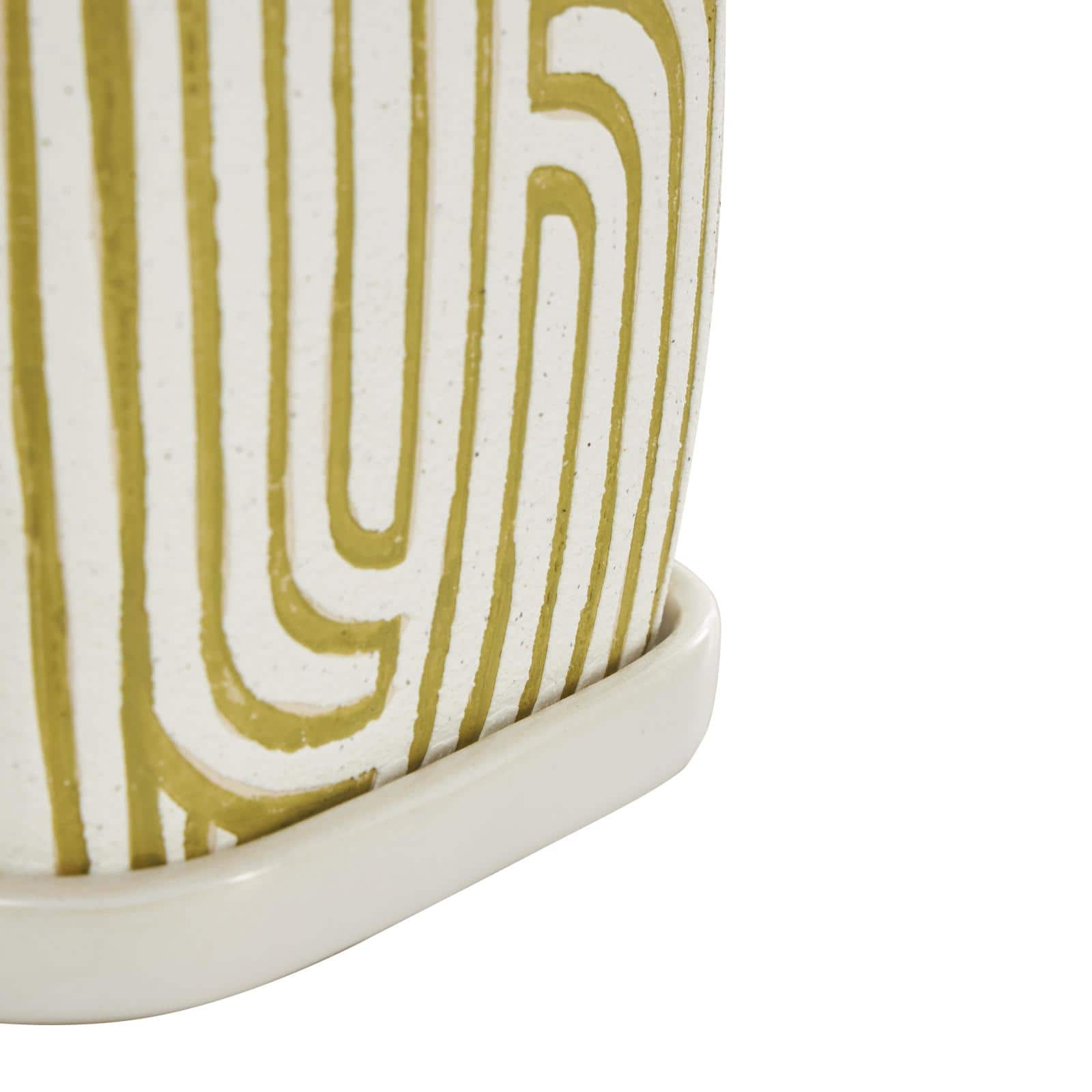 Green Geometric Linear Arch Pattern Ceramic Planter Set