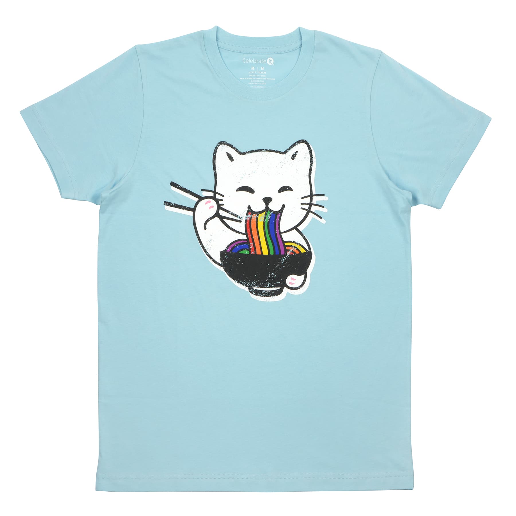 Pride Ramen Cat Adult Crew Neck T-Shirt by Celebrate It&#x2122;