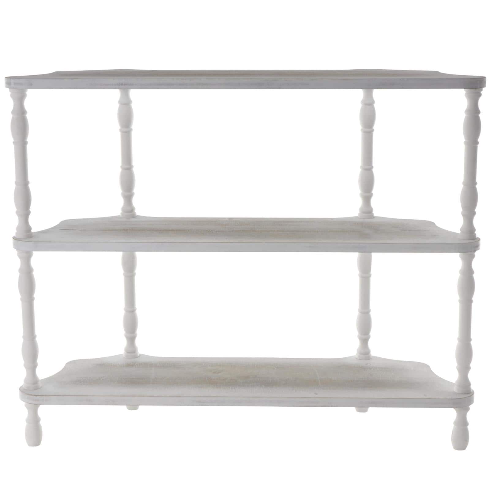 38" x 46.5" White Washed Wooden 2 Shelf Storage Shelving Unit