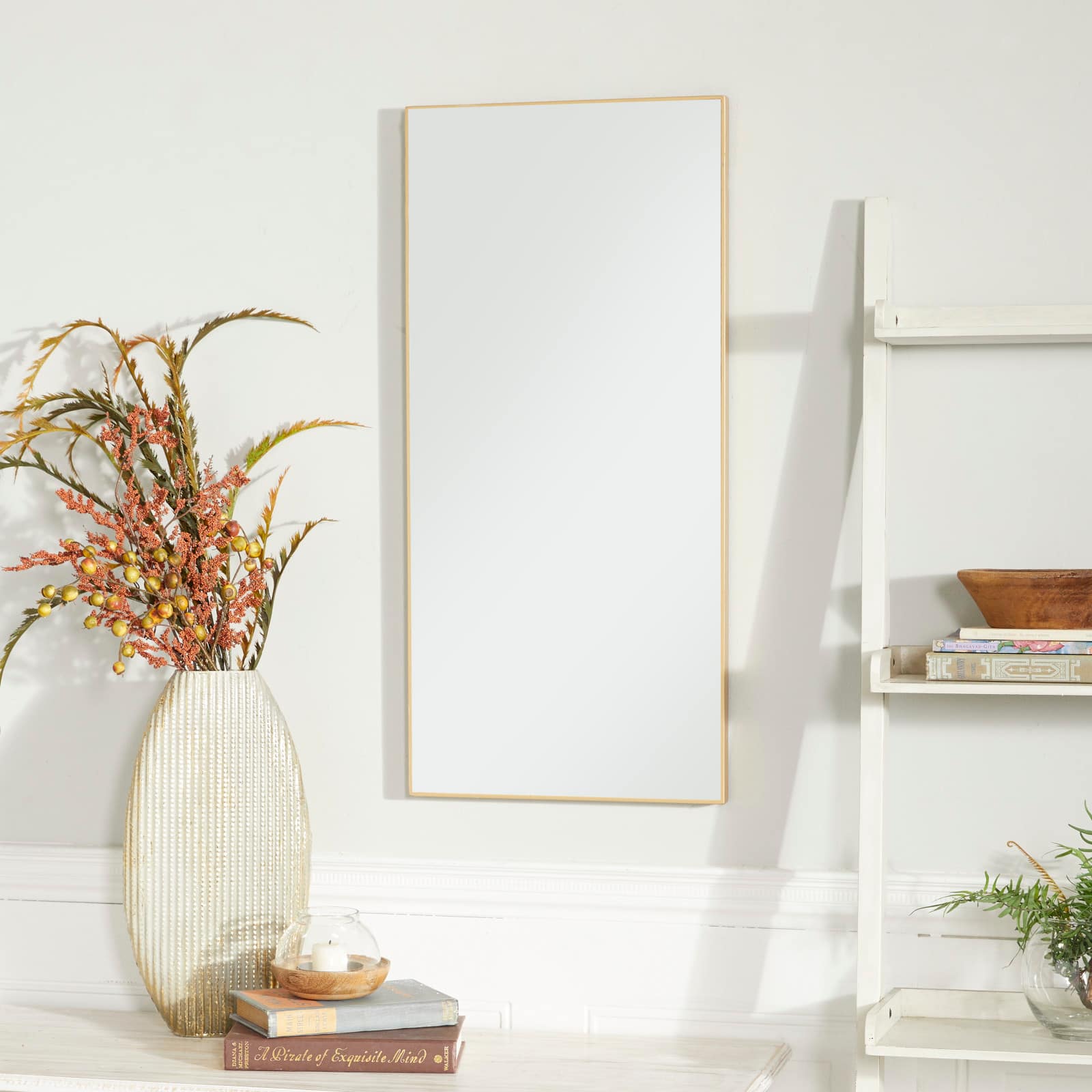 Gold Contemporary Wall Mirror, 14&#x22; x 1&#x22; x 30&#x22;