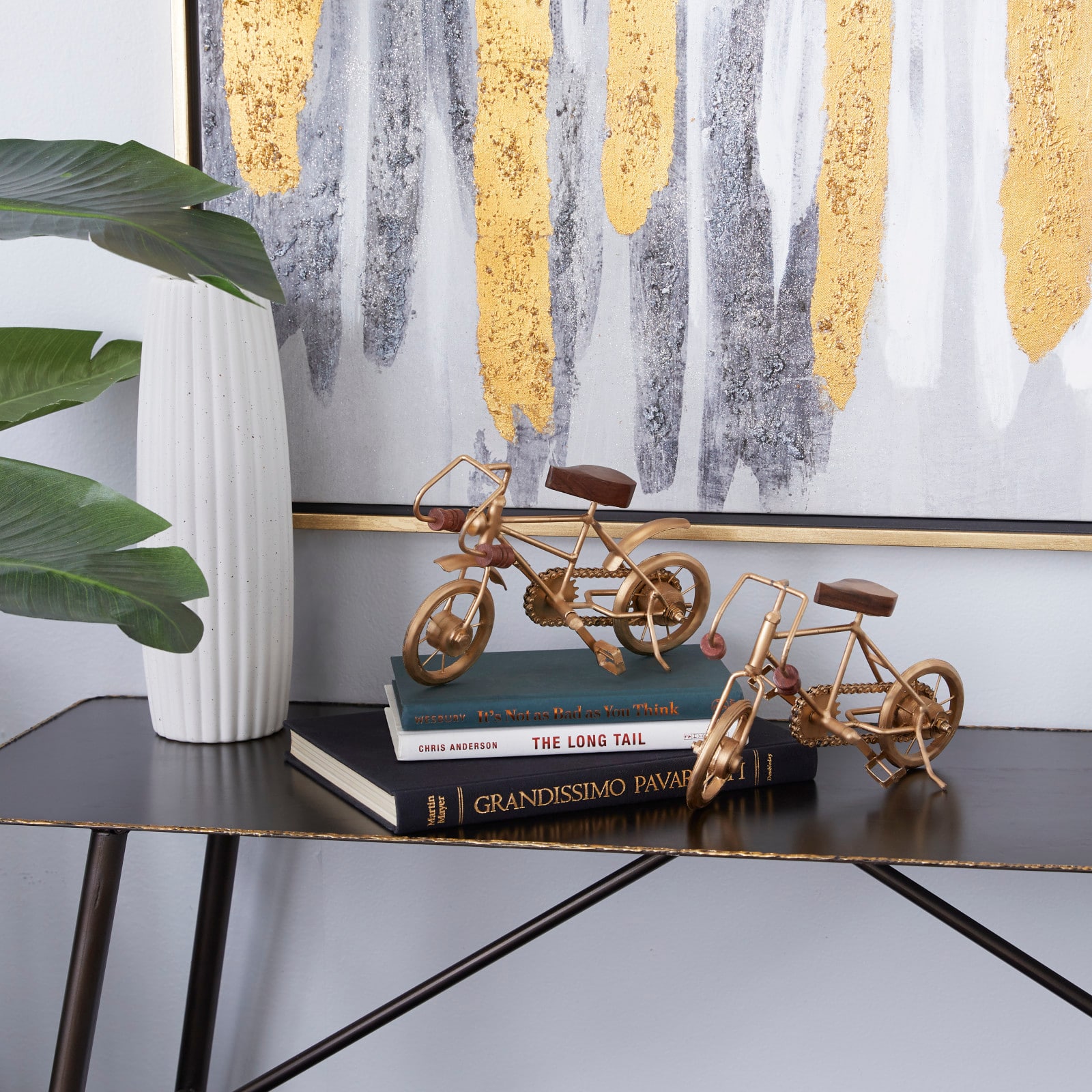 9.75" Gold Finish Metal Bike Tabletop Sculptures, 2ct.