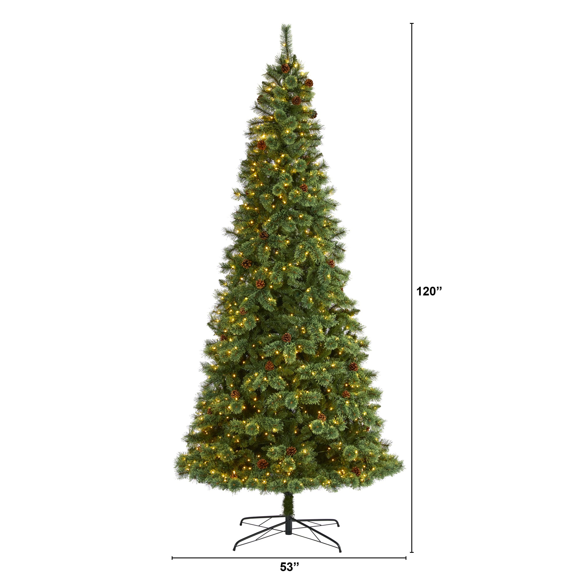 10ft. Pre-Lit White Mountain Pine & Pinecones Artificial Christmas Tree with Clear LED Lights