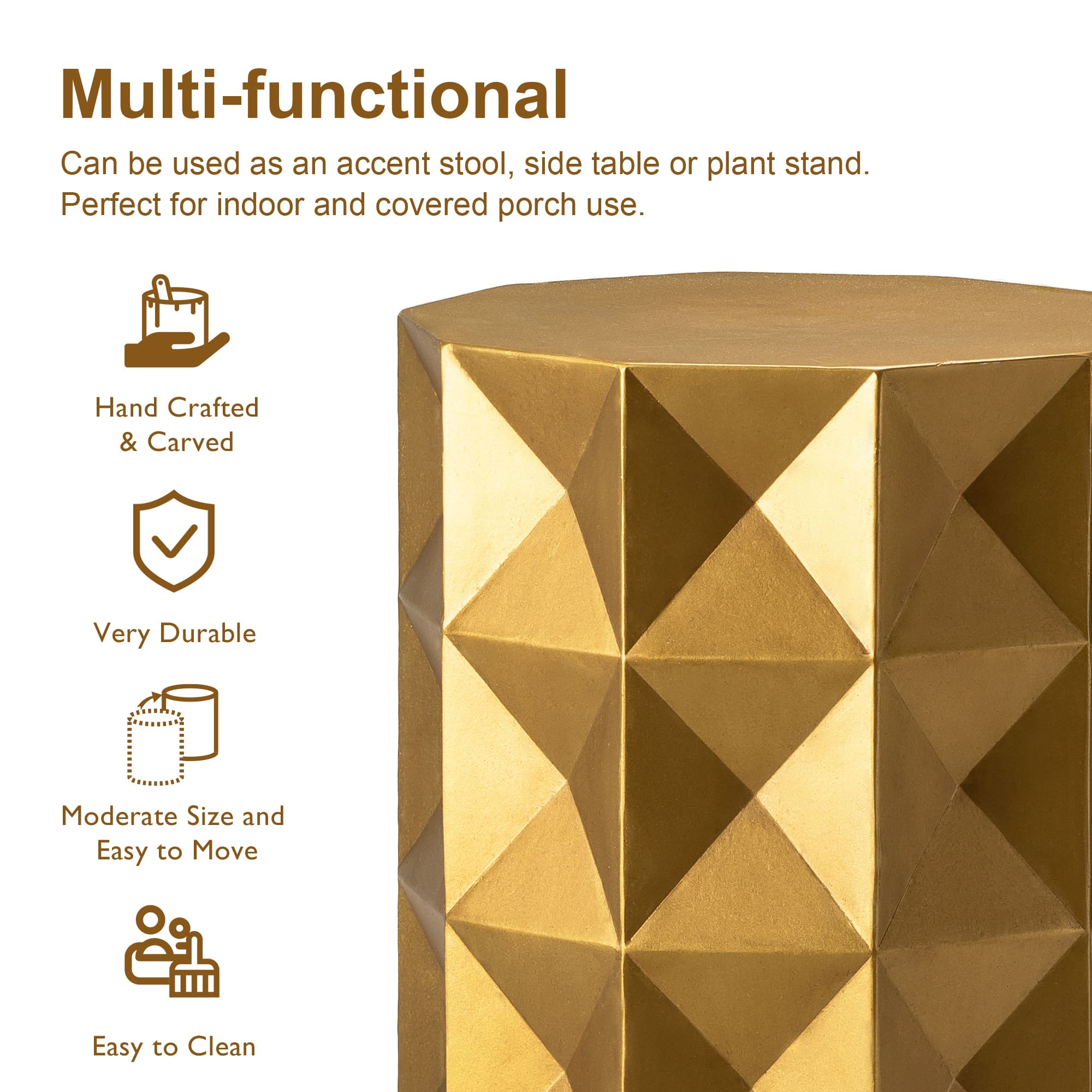 Glitzhome&#xAE; 17&#x22; Antique Gold Geometric Side Table