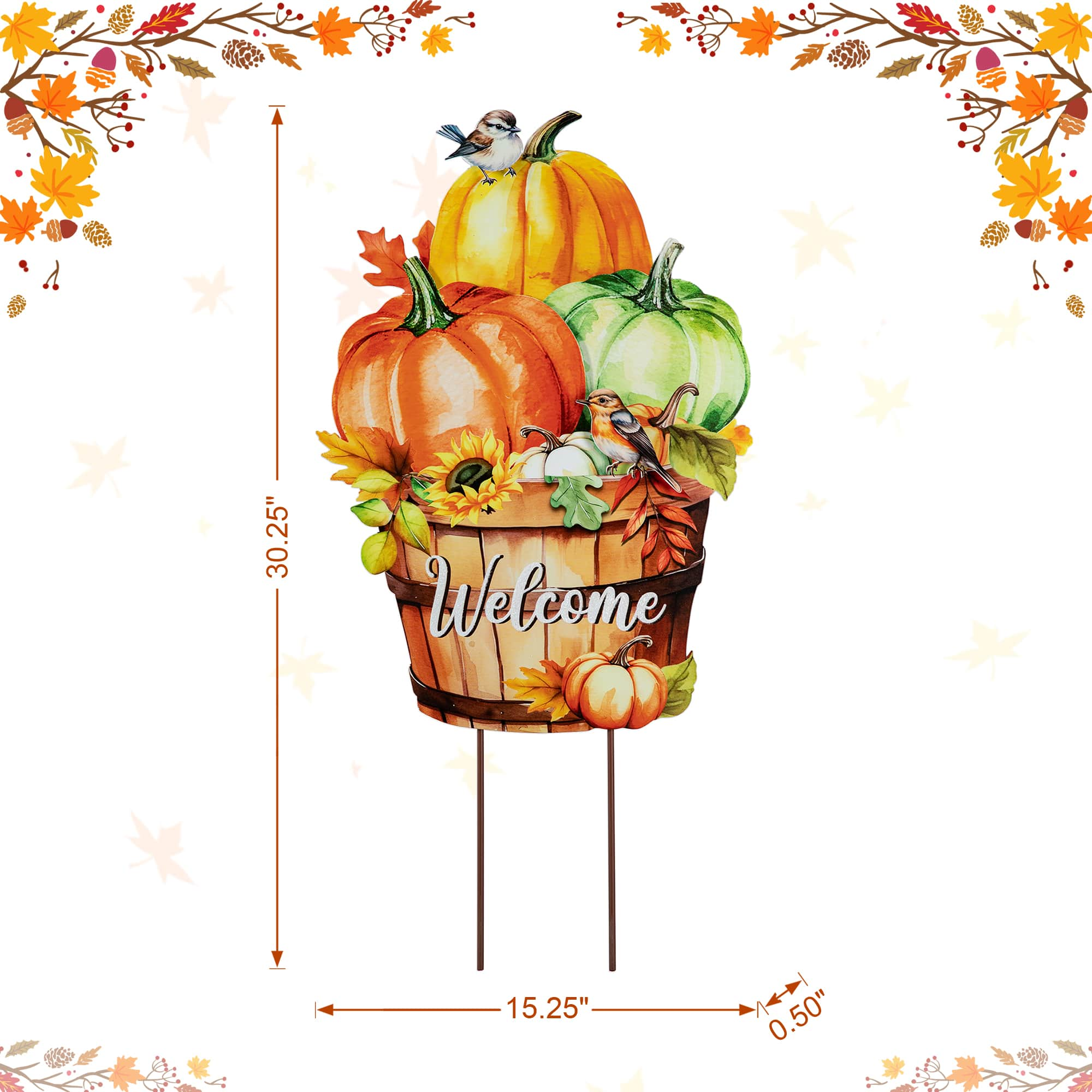 Glitzhome&#xAE; 30.25&#x22; Fall Metal Pumpkins with Barrel Yard Stake