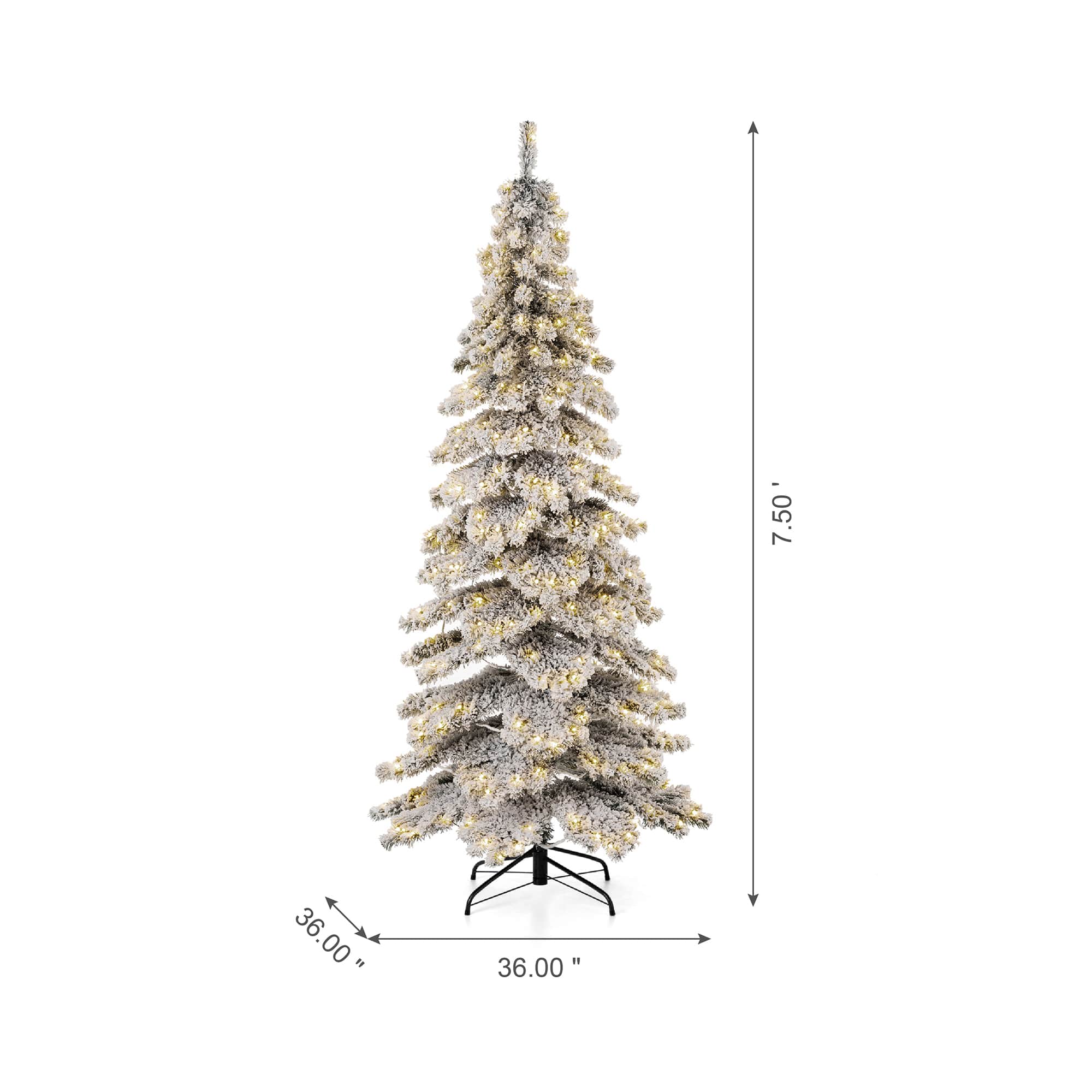 7.5ft Pre-Lit Flocked Layered Spruce Artificial Christmas Tree, Warm White LED Lights