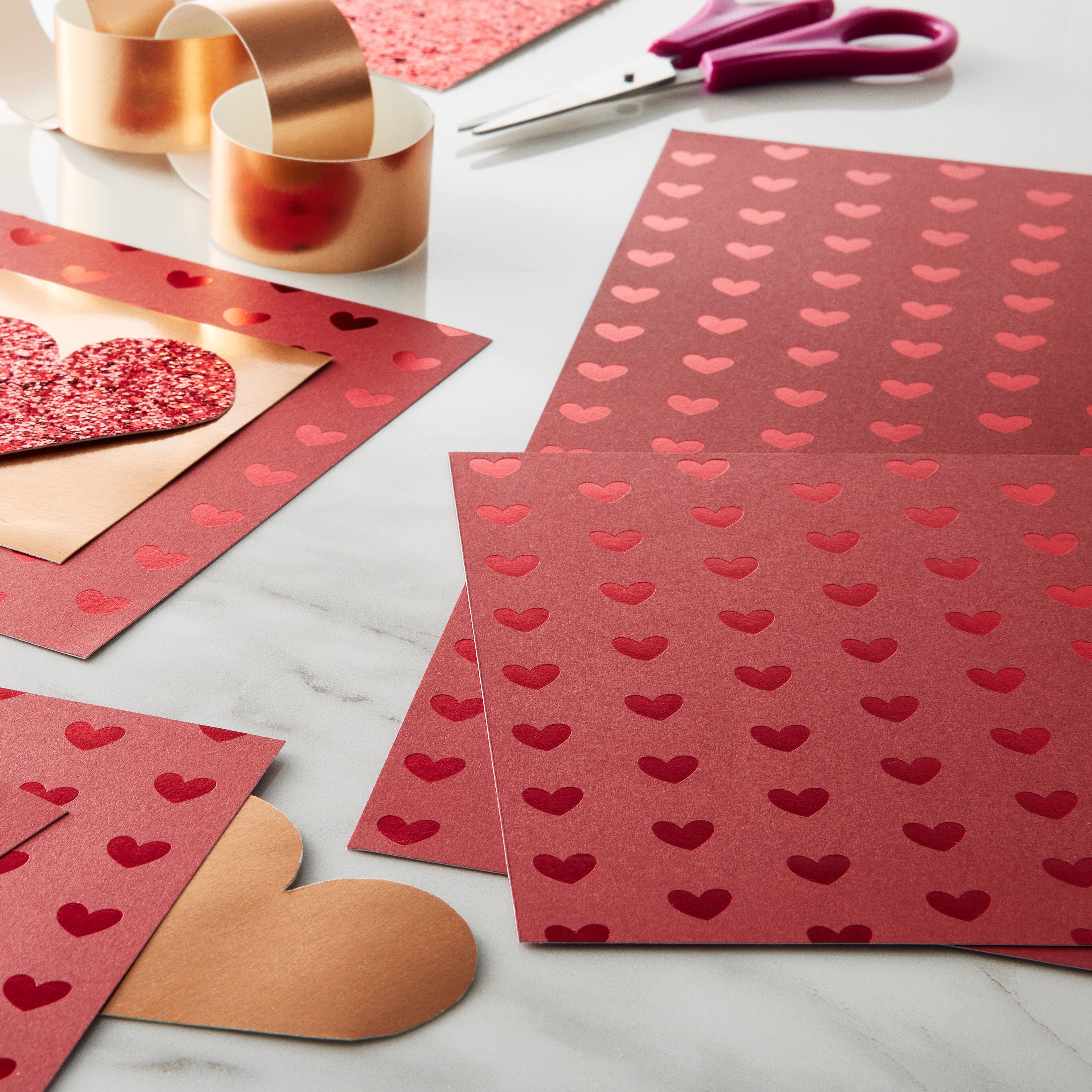 30 Pack: Red Foil Hearts Paper by Recollections™, 12" x 12"