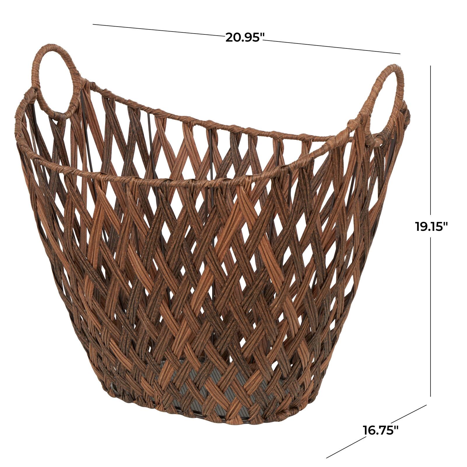 21&#x22; Bronze Plastic Rattan Geometric Woven Storage Basket