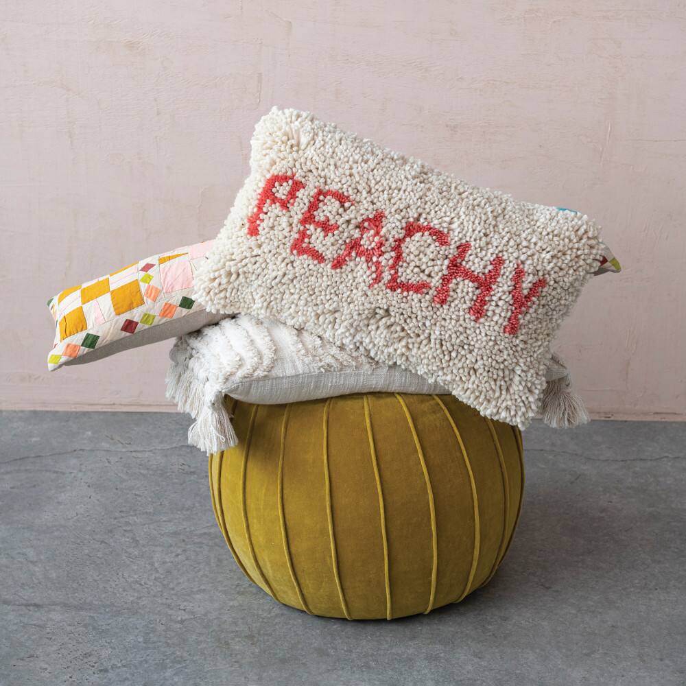 Hello Honey® Cream & Red "Peachy" Tufted Wool & Cotton Lumbar Pillow