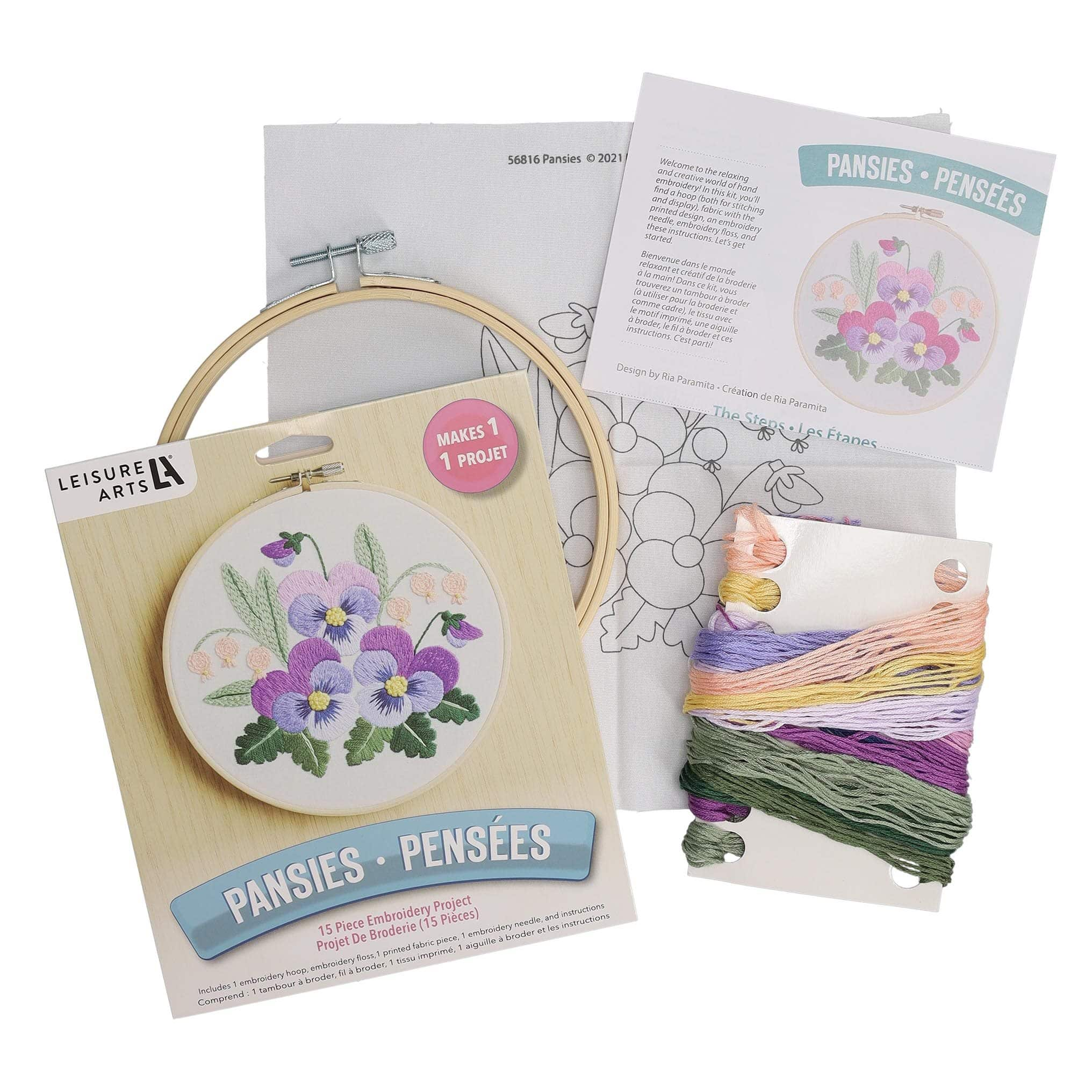 Leisure Arts&#xAE; 6&#x22; Pansies Embroidery Kit