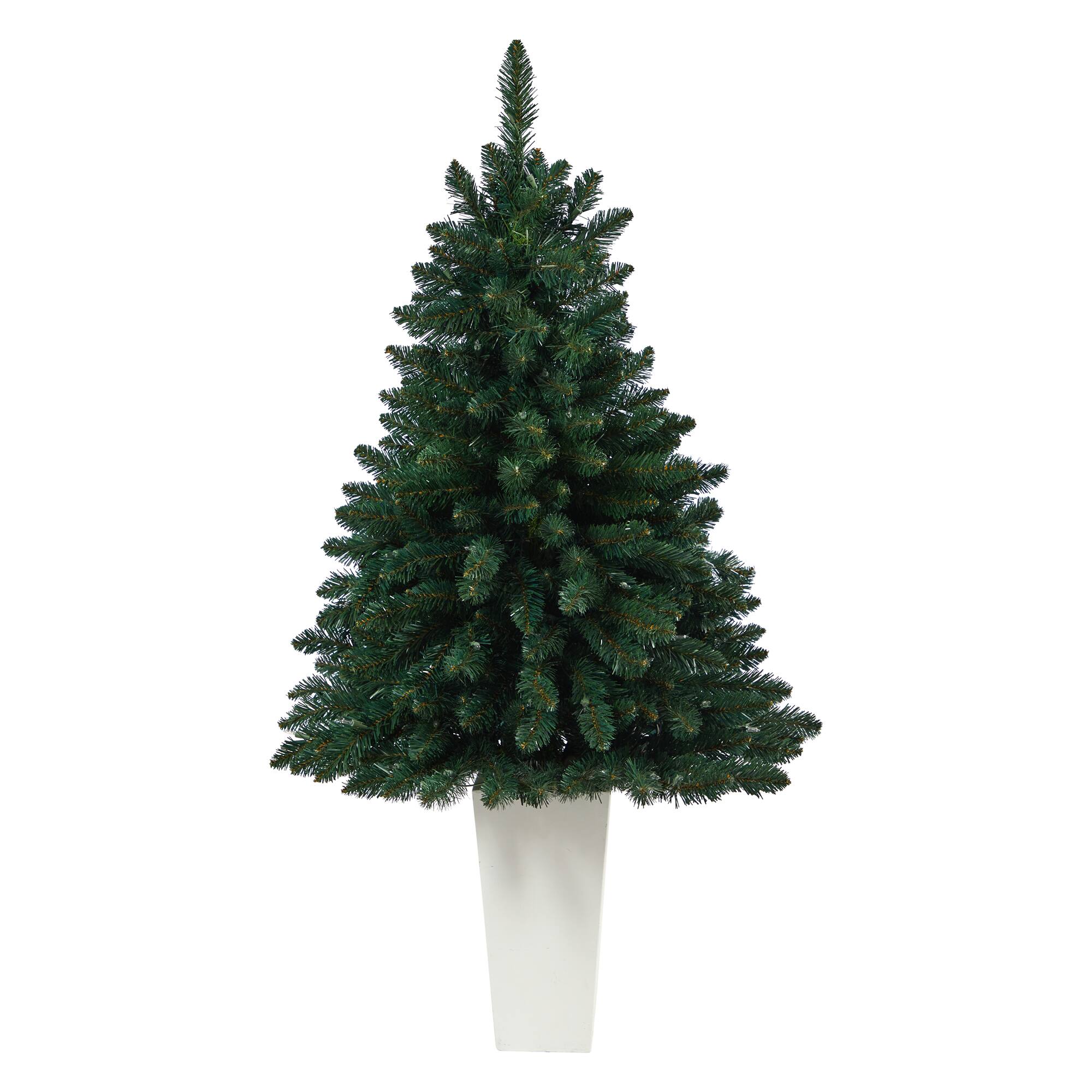 4.5ft. Pre-Lit Northern Rocky Spruce Artificial Christmas Tree in Tower Planter, Clear Lights