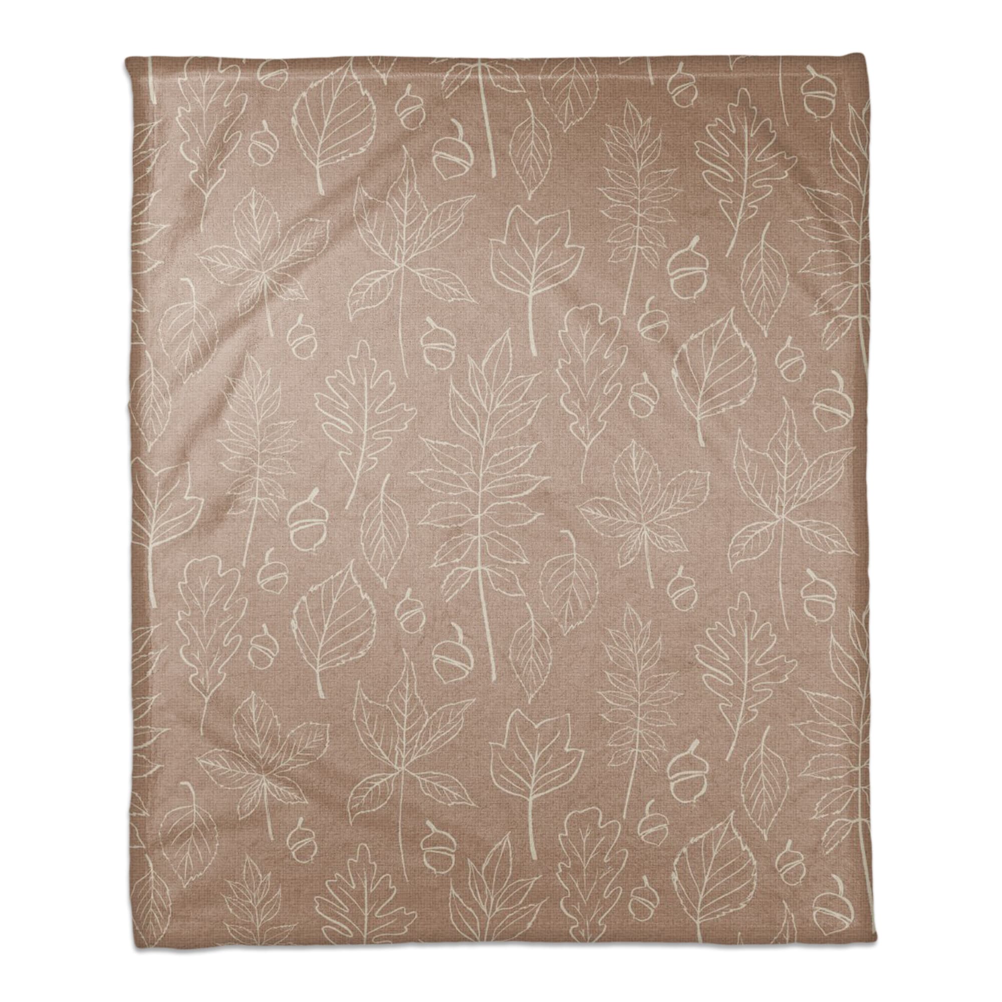 Dusty Rose Fall Leaf Patterned Coral Fleece Blanket