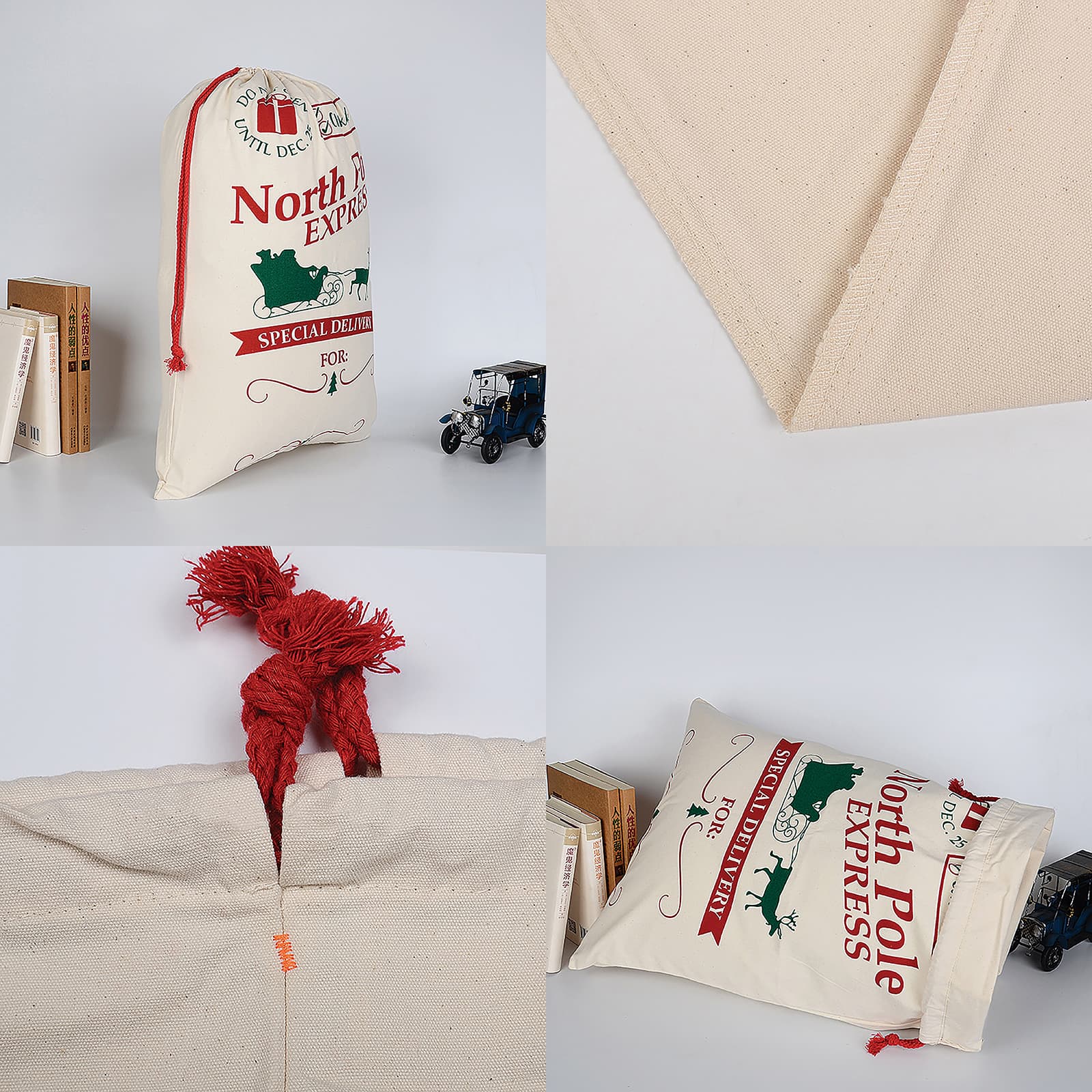 Personality Case&#x2122; 19&#x22; x 26&#x22; Check Twice Cotton Christmas Drawstring Bag