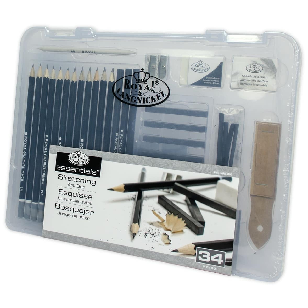 Royal & Langnickel Essentials 3 Piece Drawing Eraser Set, Gray & White