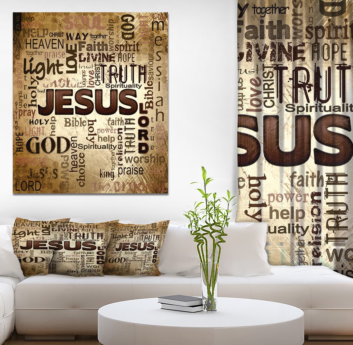 Designart - Jesus' word cloud in grunge background - Religious Contemporary on Wrapped Canvas