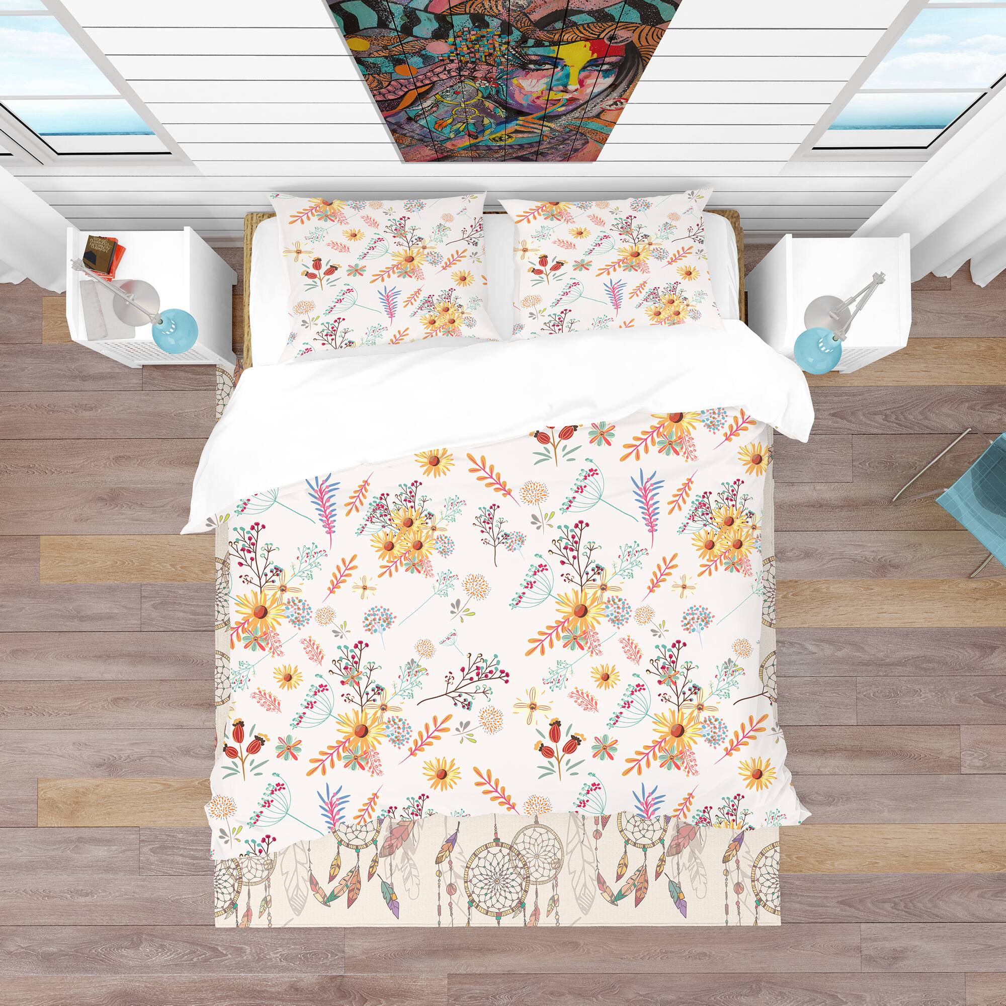 Designart &#x27;Floral Pretty Pattern with Colorful Pastel Flowers&#x27; Bohemian &#x26; Eclectic Bedding Set - Duvet Cover &#x26; Shams