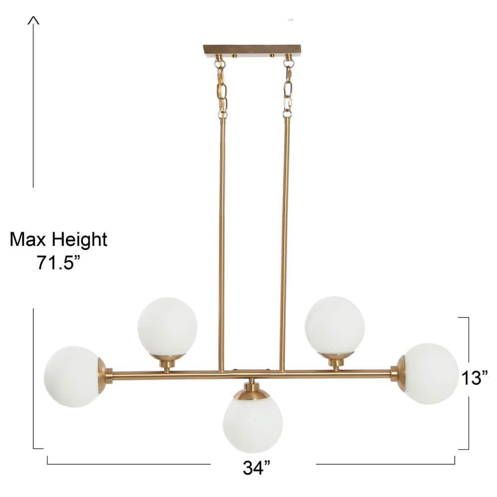 Hello Honey® Robert Stevenson Lighting Lorne 34" Brushed Gold 5-Light Metal and Frosted Glass Chandelier
