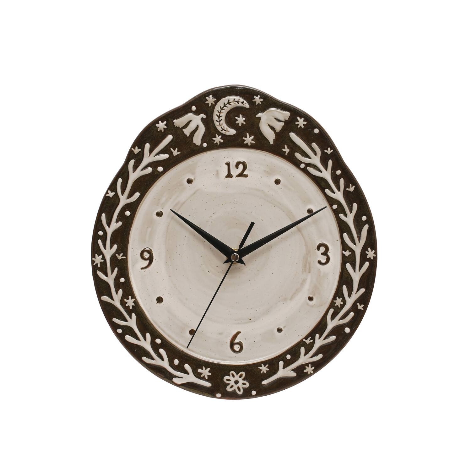 Hello Honey® Brown & White Night Sky Embossed Stoneware Clock
