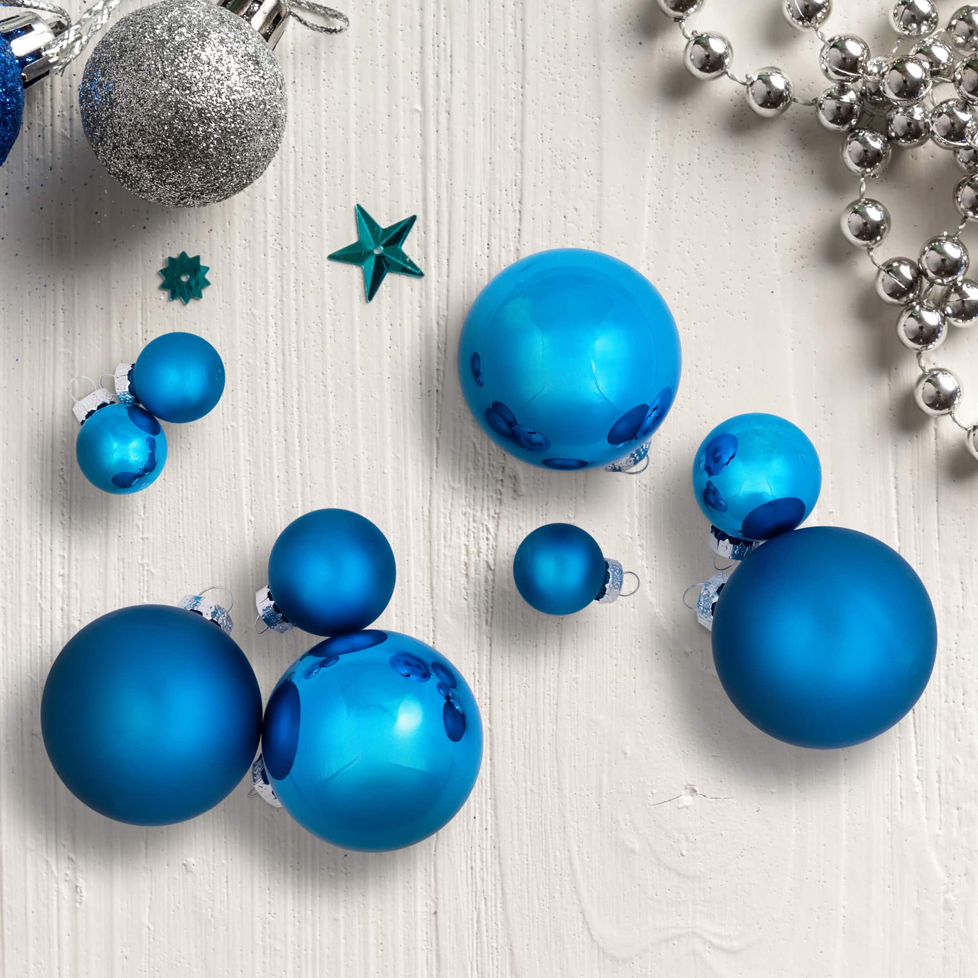 40ct. 2.5" Shiny & Matte Royal Blue & Silver Glass Ball Christmas Ornaments