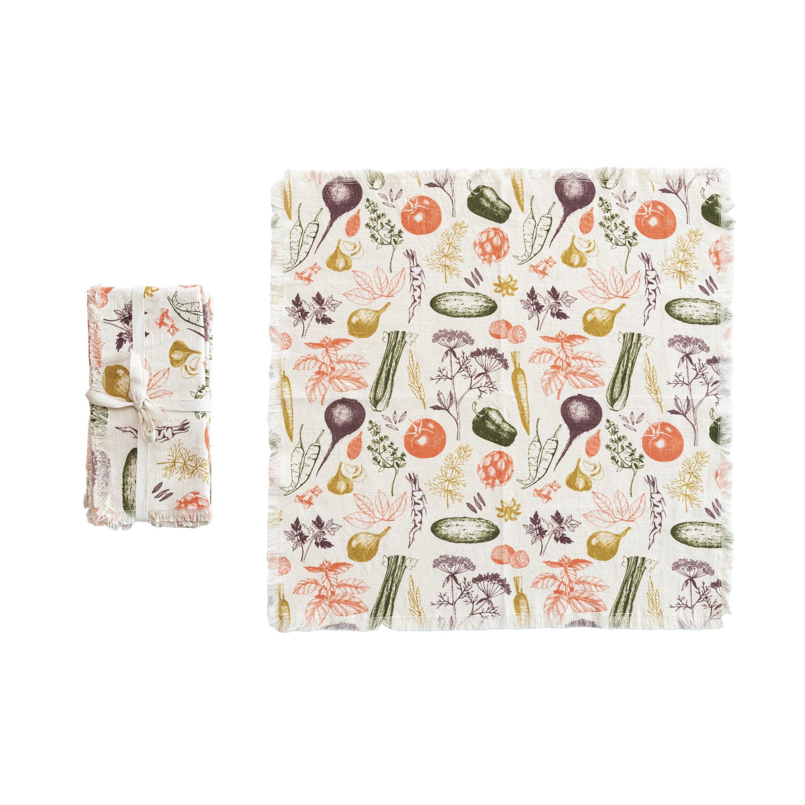 Hello Honey® Vegetable Print Cotton Slub Napkins with Fringe, 4ct.
