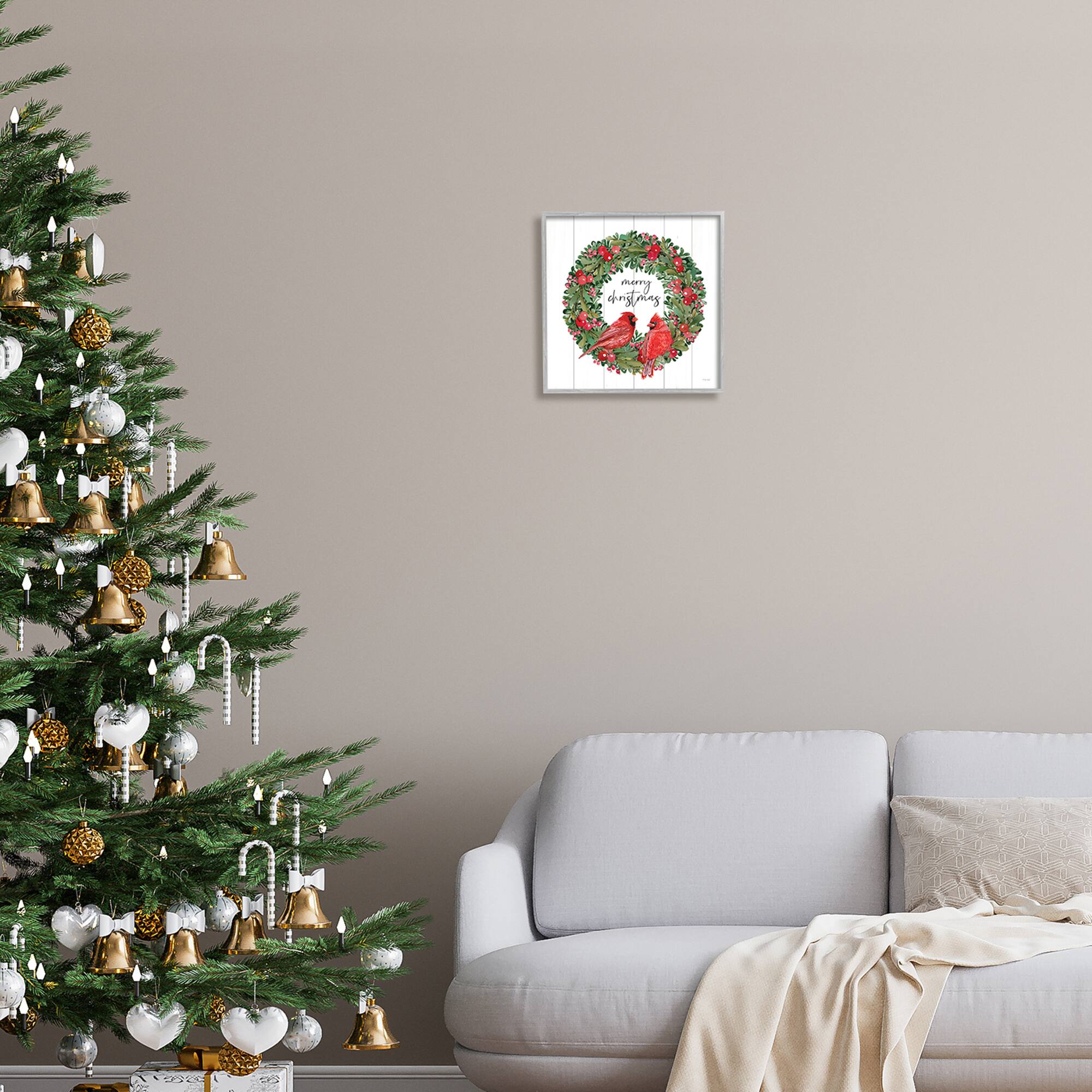 Stupell Industries Merry Christmas Red Cardinal Wreath Framed Giclee Art