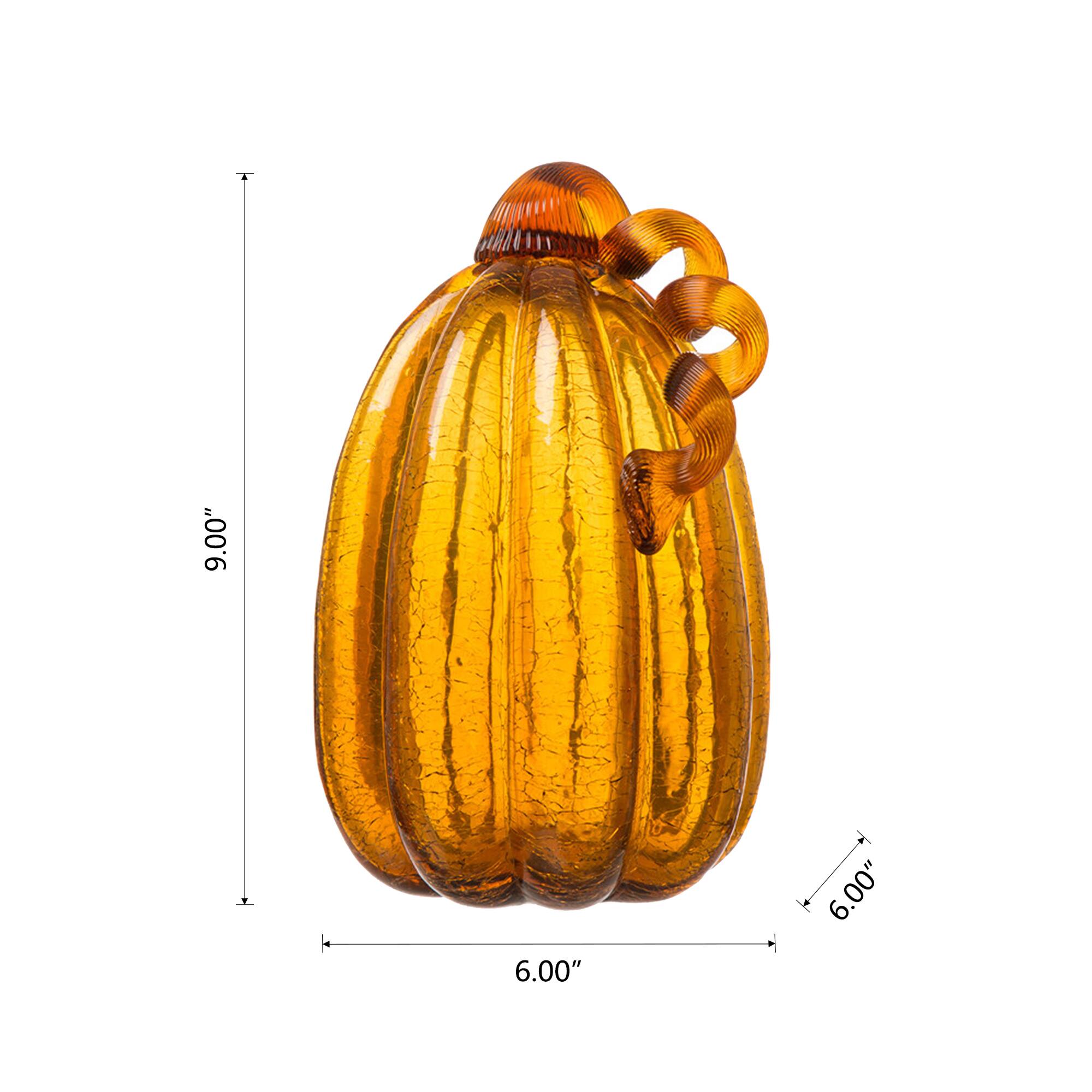 Glitzhome&#xAE; Tall Crackle Glass Pumpkin, Amber