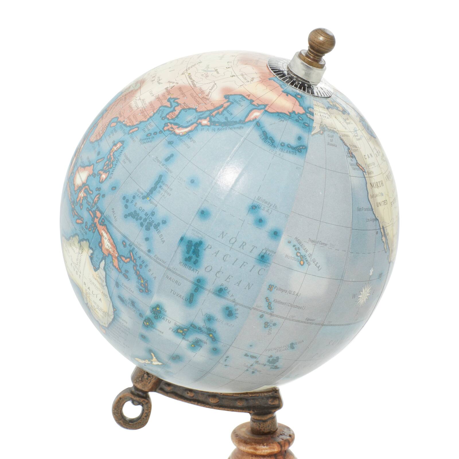 10&#x22; Brown Marble and Metal Traditional Globe