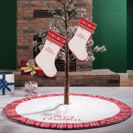 Glitzhome® White Fleece Christmas Tree Skirt & Stockings Set Michaels