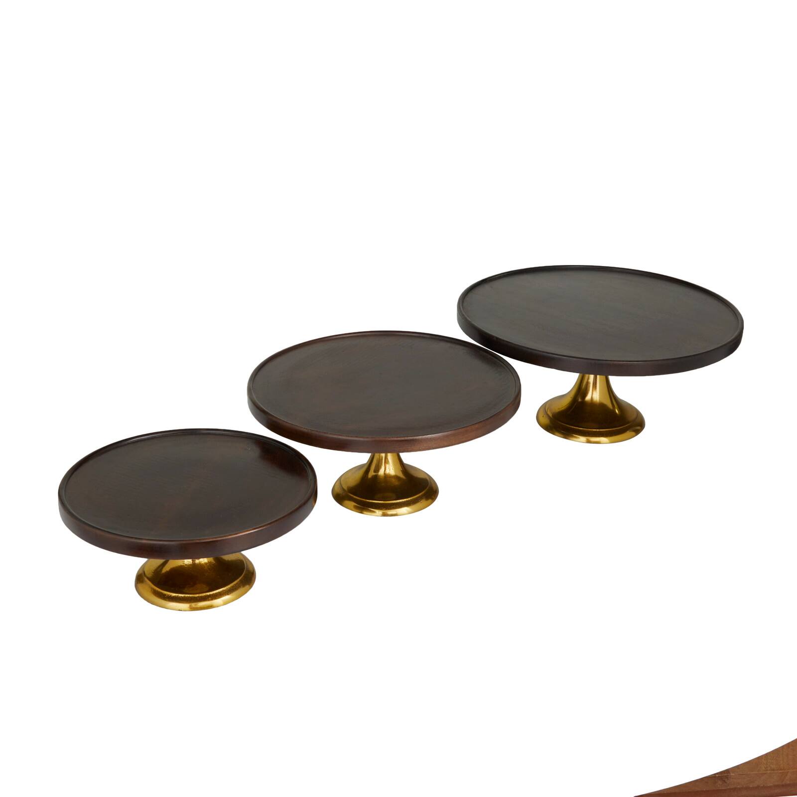 Dark Brown Mango Wood Modern Cake Stand, Set of 3" 14", 12", 10"