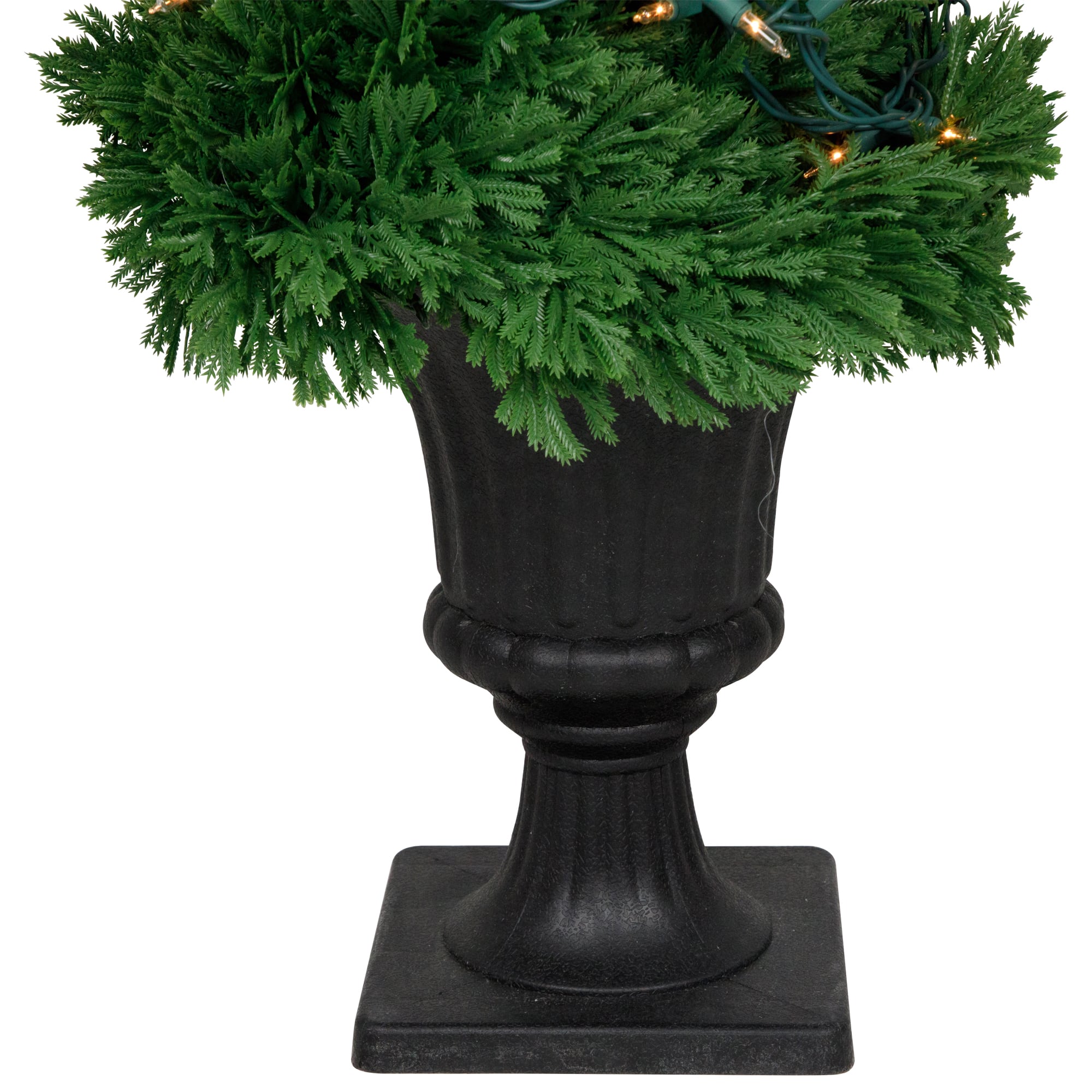 4.5ft. Pre-Lit Artificial Cedar Double Spiral Topiary Tree in Urn Style Pot, Clear Lights