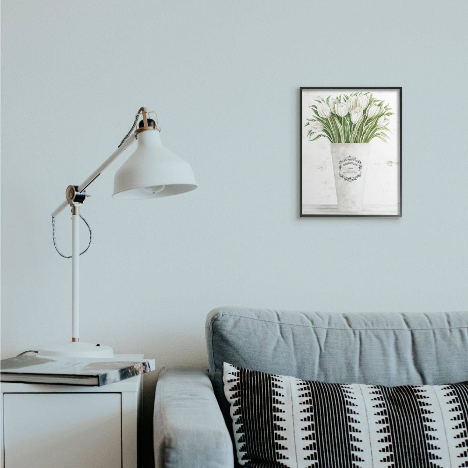 Stupell Industries White Tulip Bouquet in Parisian Vase with Ebony Frame Wall Accent