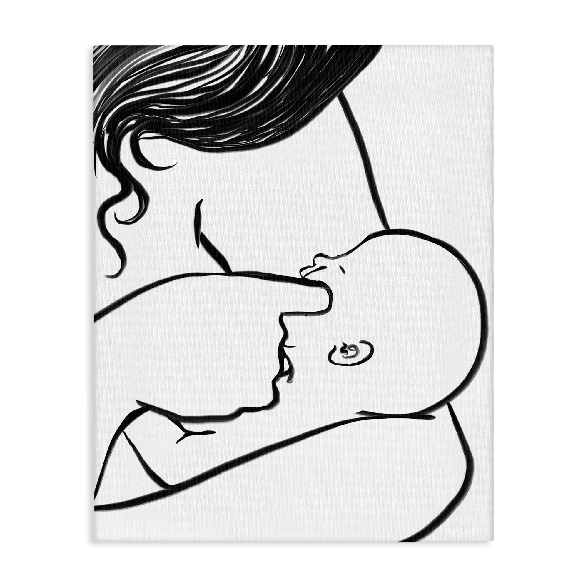 Stupell Industries Mother Nursing Child Portrait Minimal Black White Canvas Wall Art
