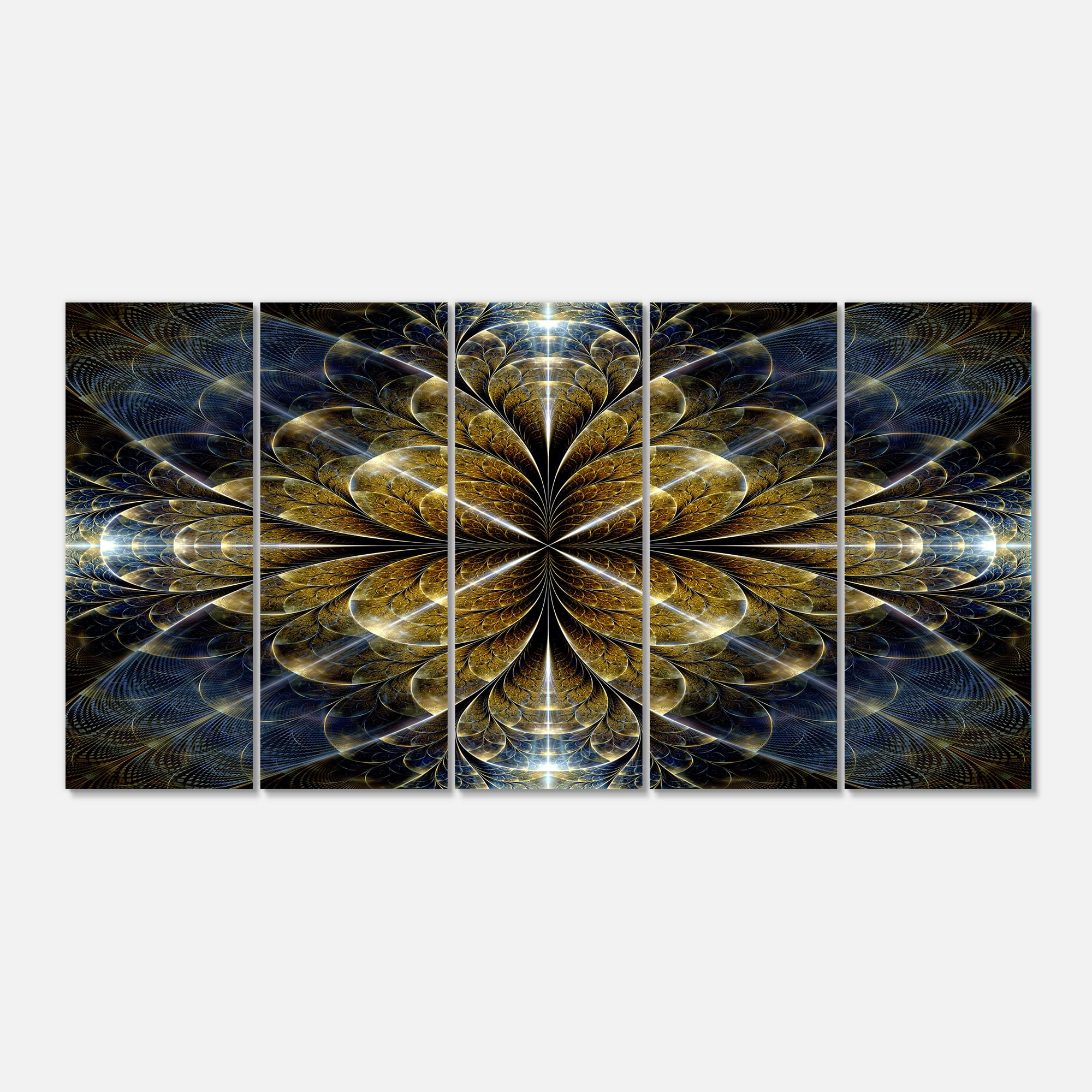 Designart - Digital Gold Fractal Flower Pattern - Abstract Wall Art Canvas