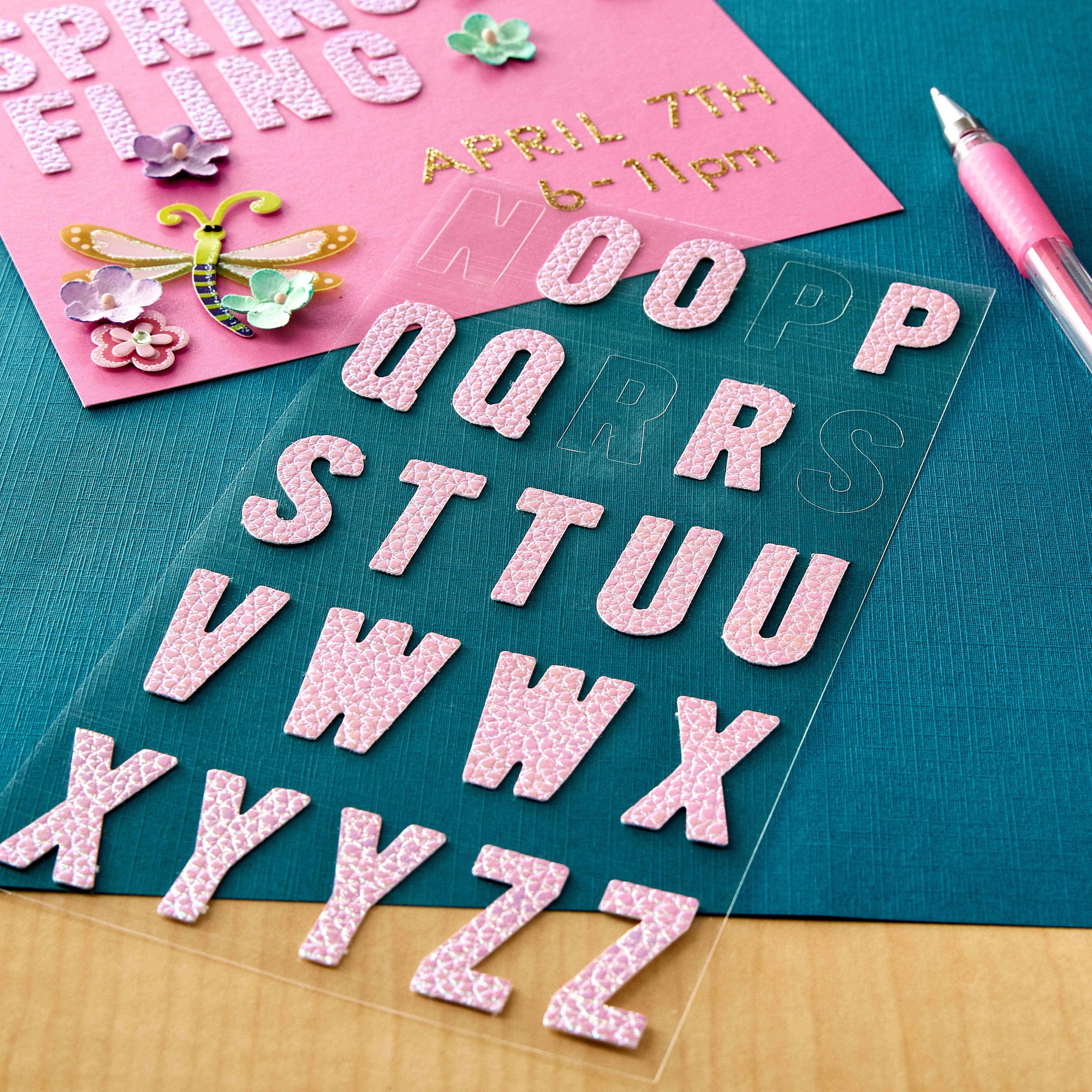 12 Pack: Pink Iridescent Fabric Alphabet Stickers by Recollections™