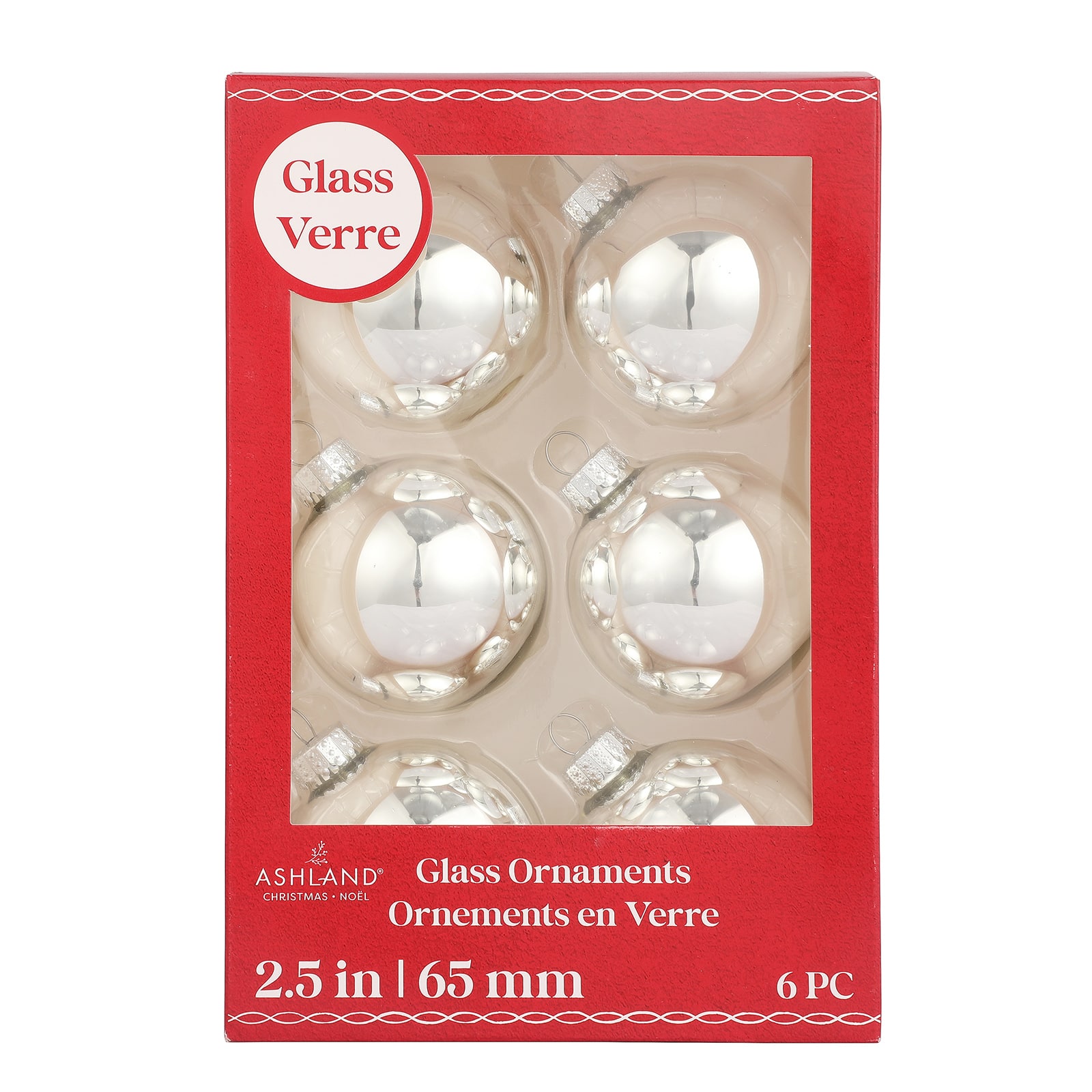 6 Pack 2.5&#x22; Shiny Glass Ball Ornaments by Ashland&#xAE;