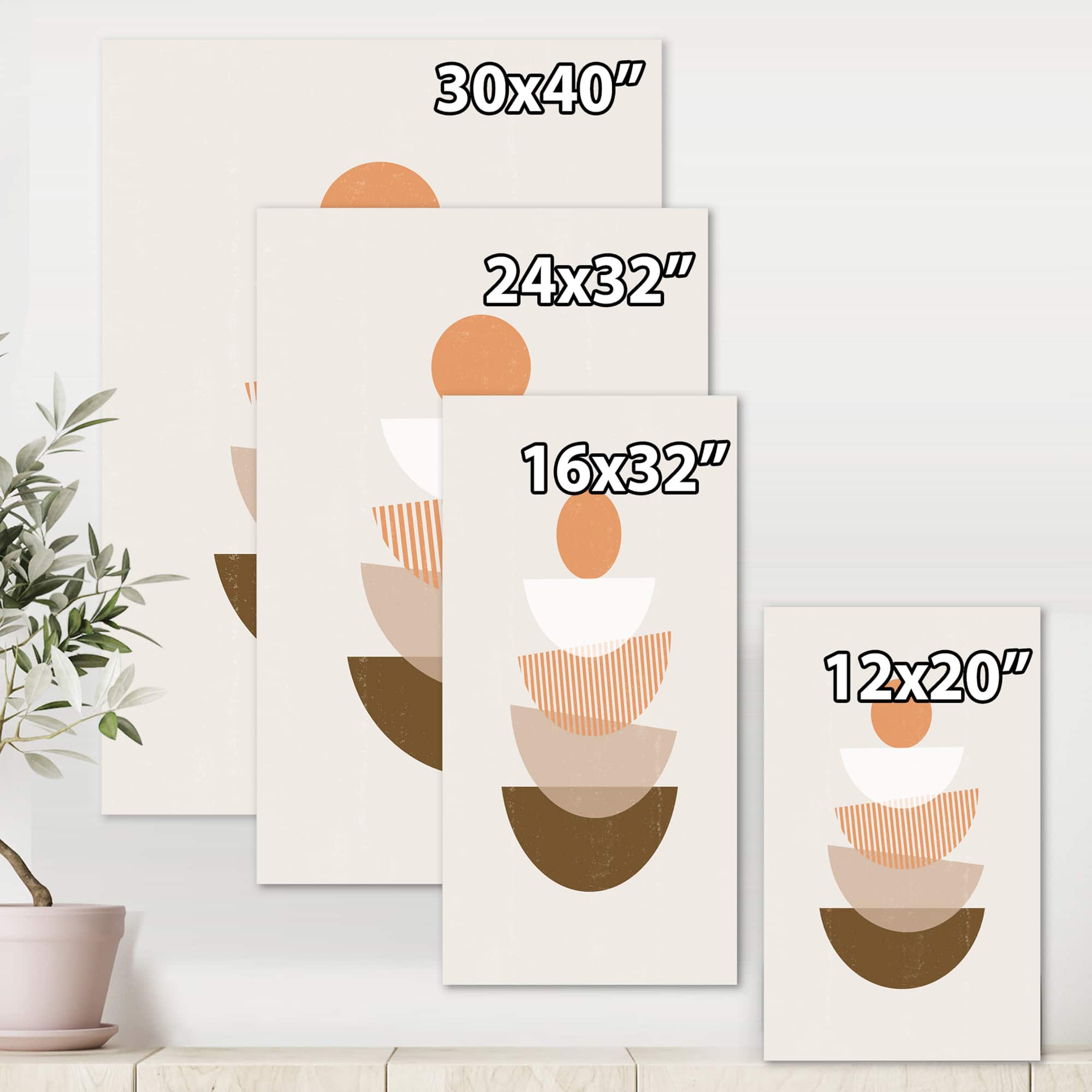 Designart - Abstract Sun &#x26; Moon Geometrics In Terracotta I - Modern Canvas Wall Art Print